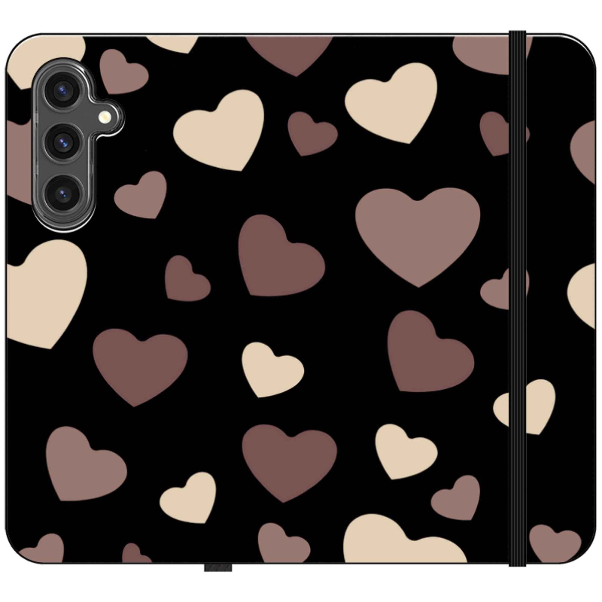 White & Black Hearts — Apple Vegan Leather Folio Wallet Case — Finnaij