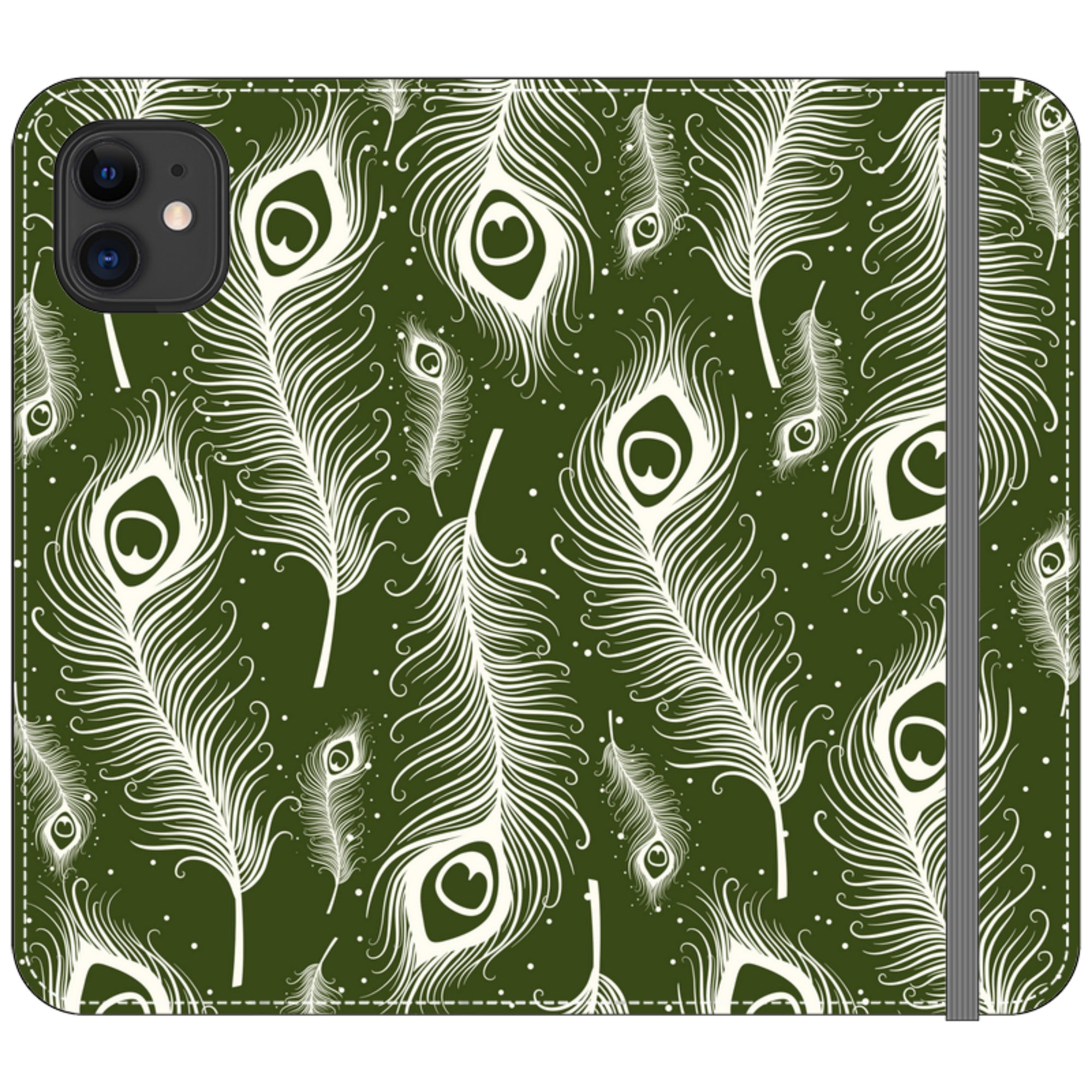 Feathers in Bloom Army Green — iPhone 11 Wallet Case — Finnaij