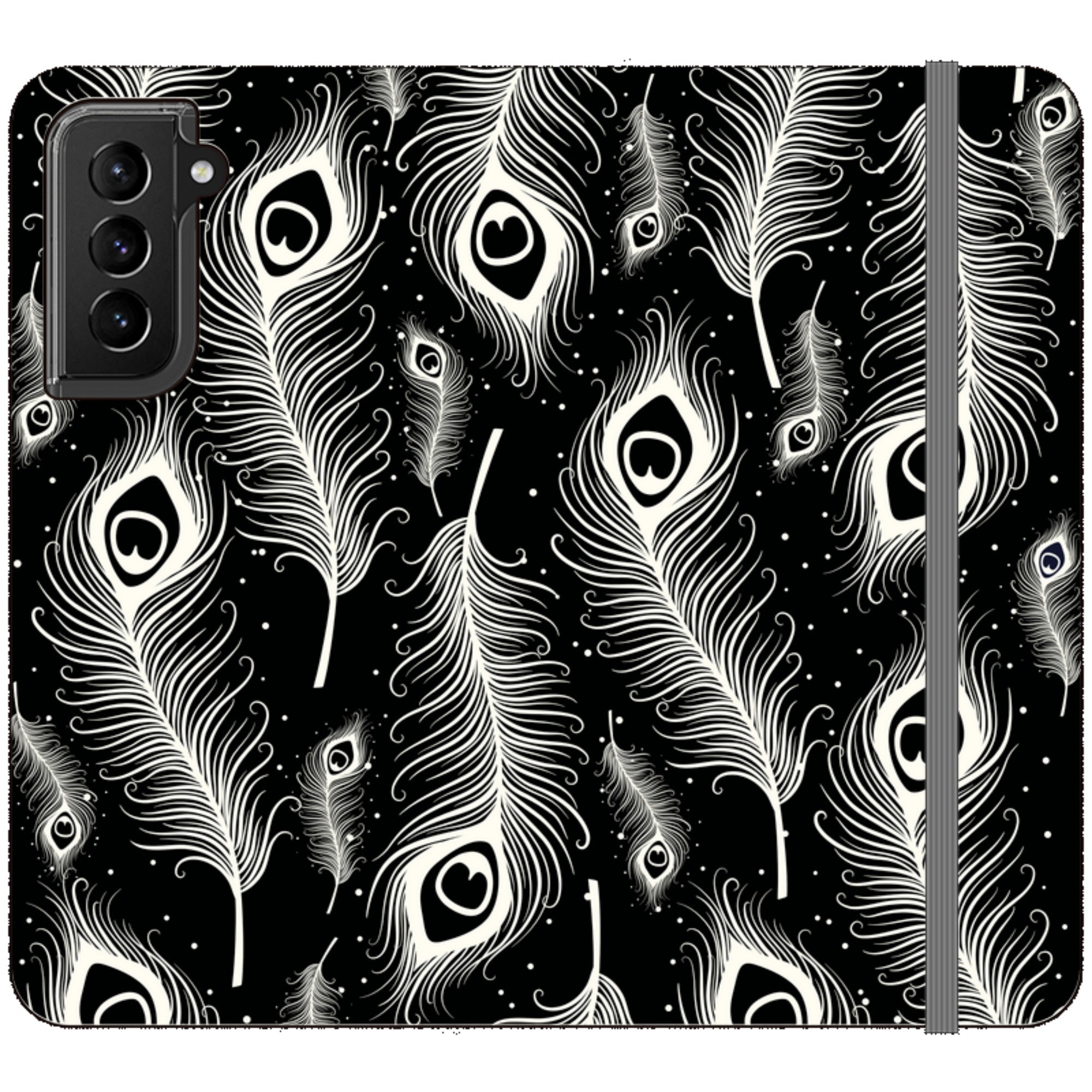 Feathers in Bloom Black- Folio Wallet Case