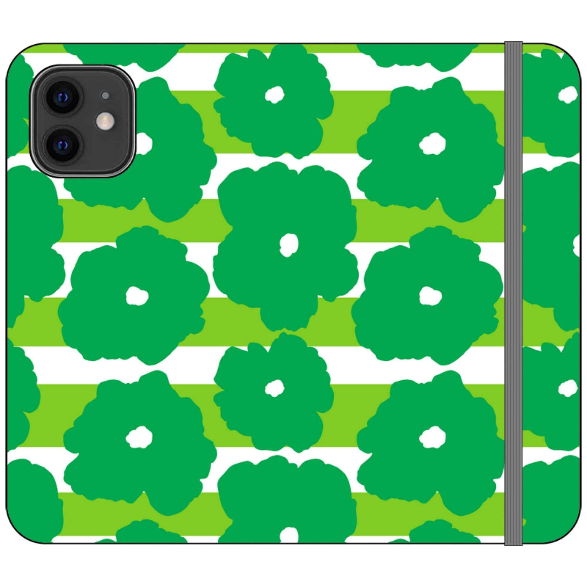 Bold Floral Green Vegan Leather — iPhone 12 Wallet Case — Finnaij