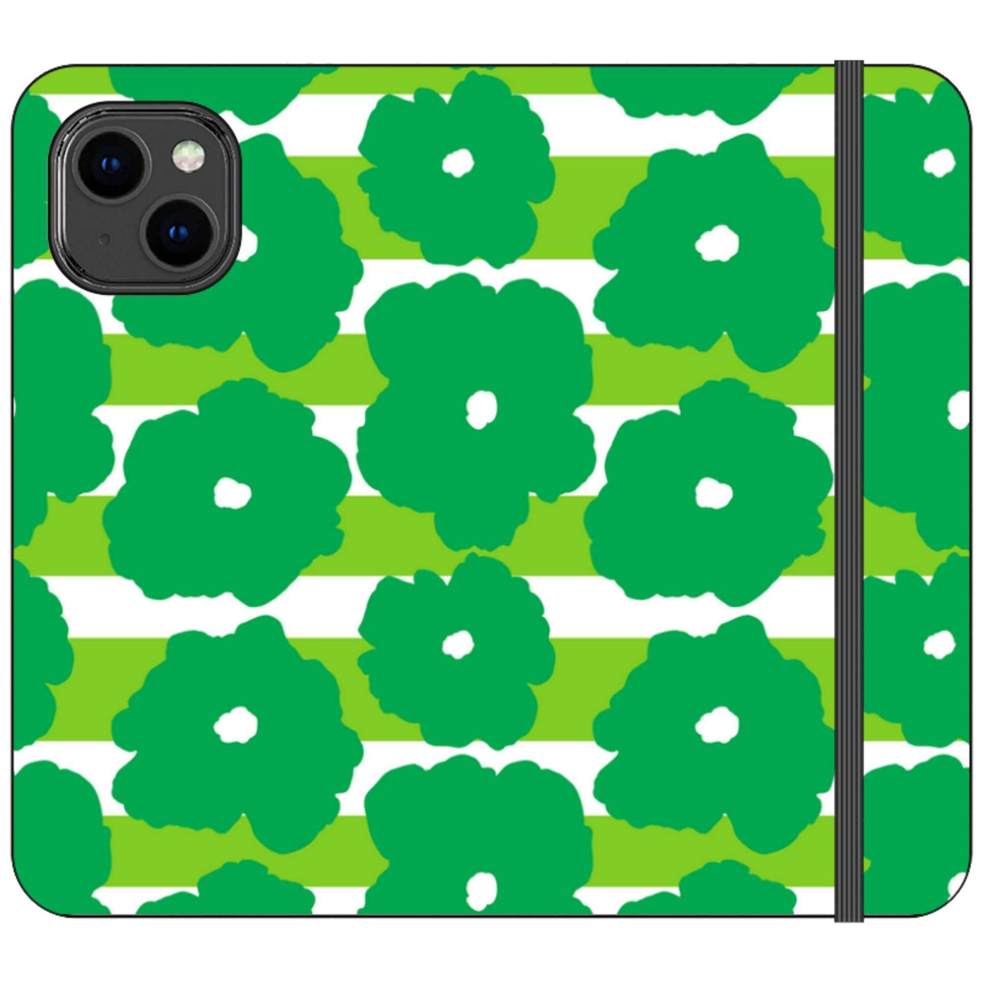 Bold Floral Green Vegan Leather — iPhone 14 Wallet Case — Finnaij