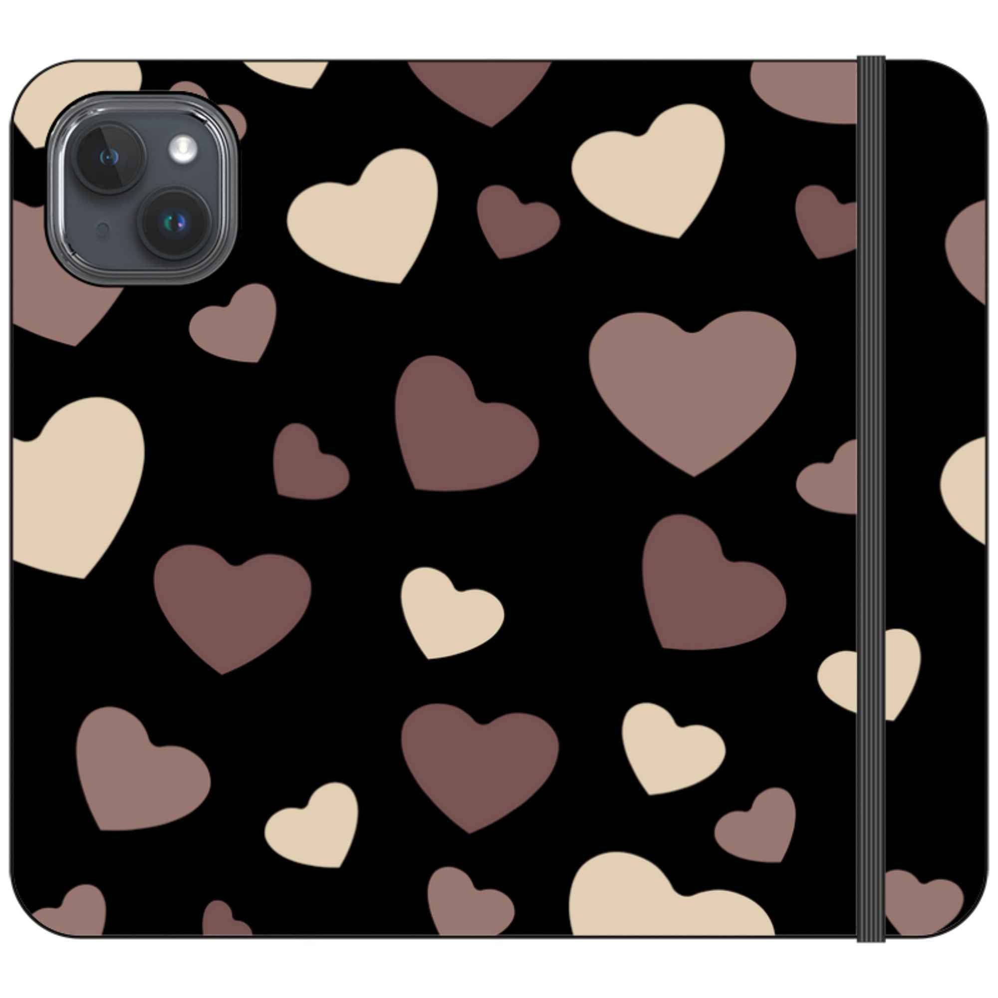 White & Black Hearts Vegan Leather — iPhone 15 Plus Wallet Case — Finnaij