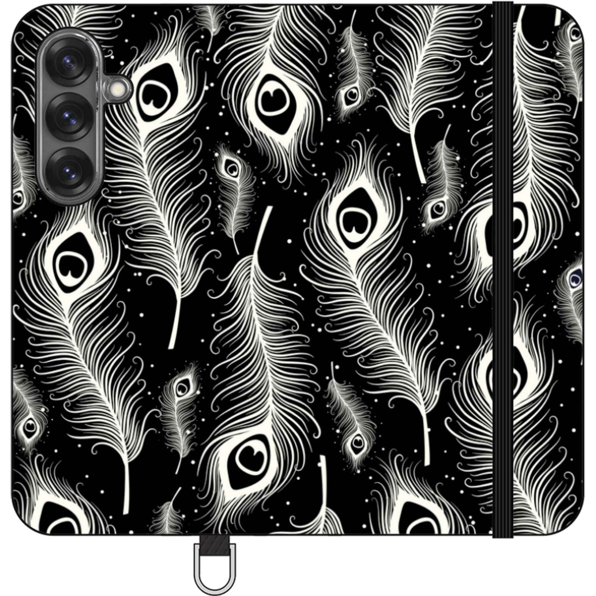 Feathers in Bloom Black — Apple Folio Wallet Case — Finnaij