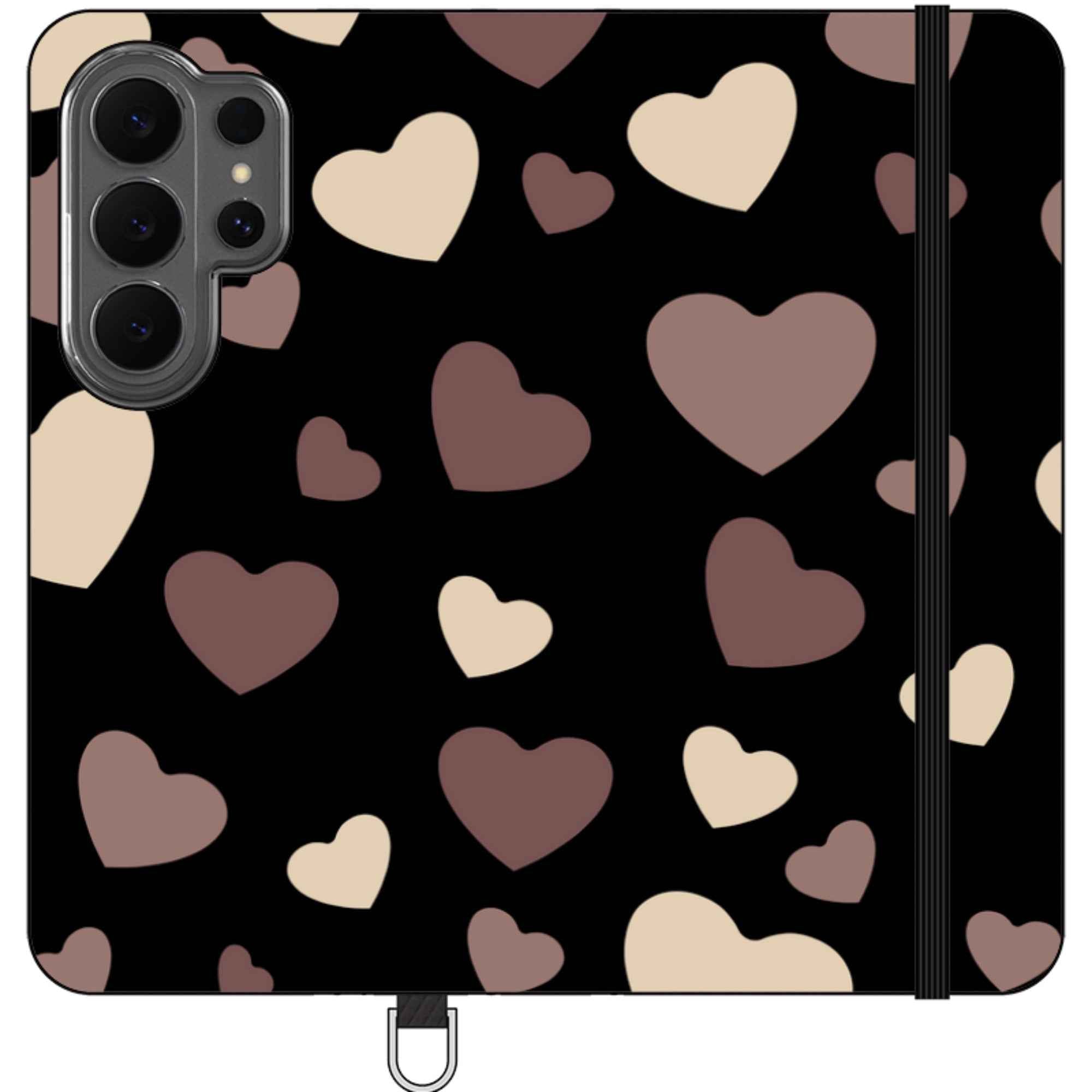 White & Black Hearts — Apple Vegan Leather Folio Wallet Case — Finnaij