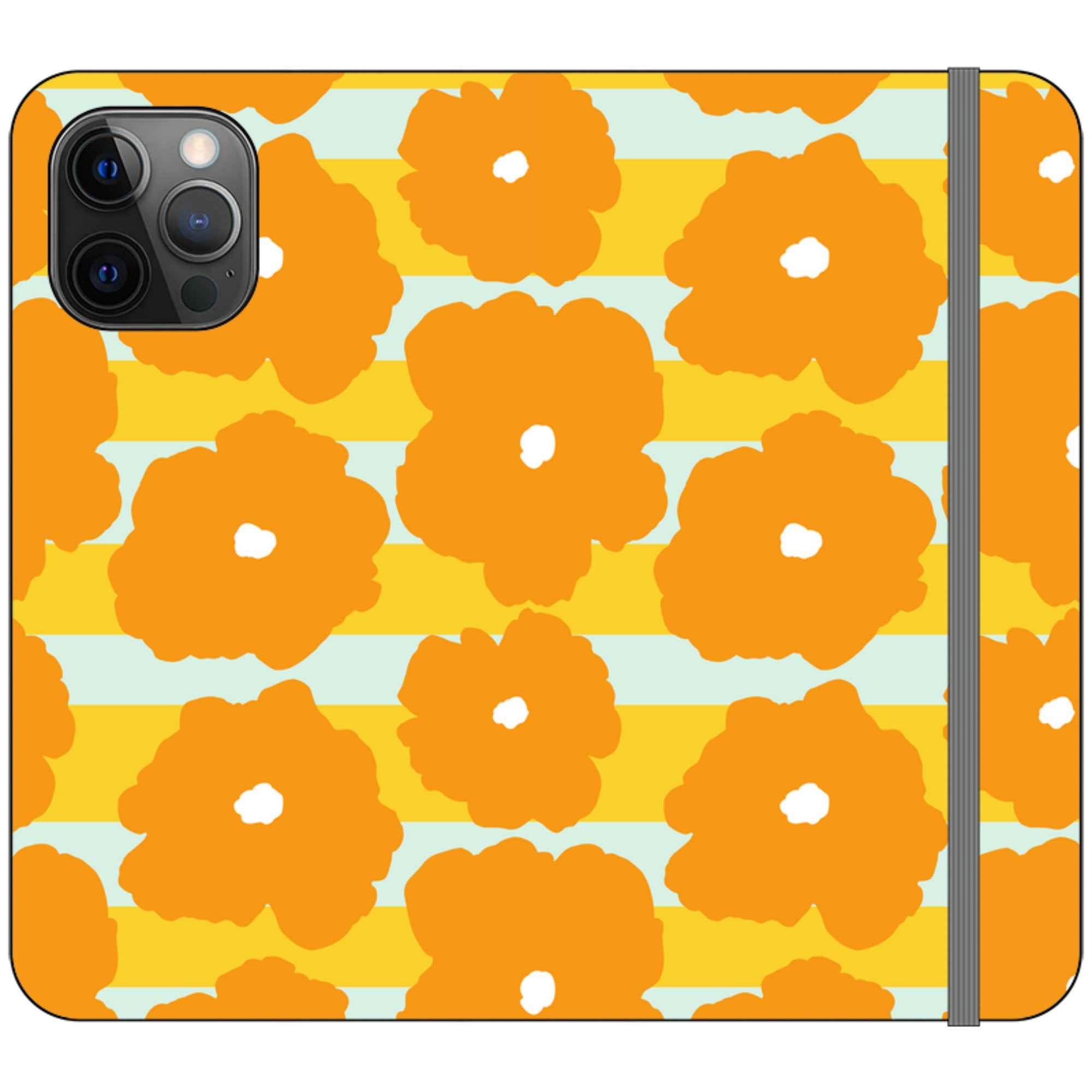 Bold Floral Orange — iPhone 12 Pro Max Wallet Case — Finnaij