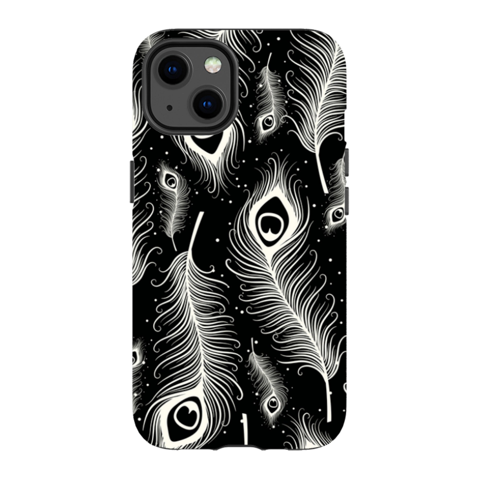Feathers in Bloom Black — iPhone 13 Magsafe Tough Case — Finnaij