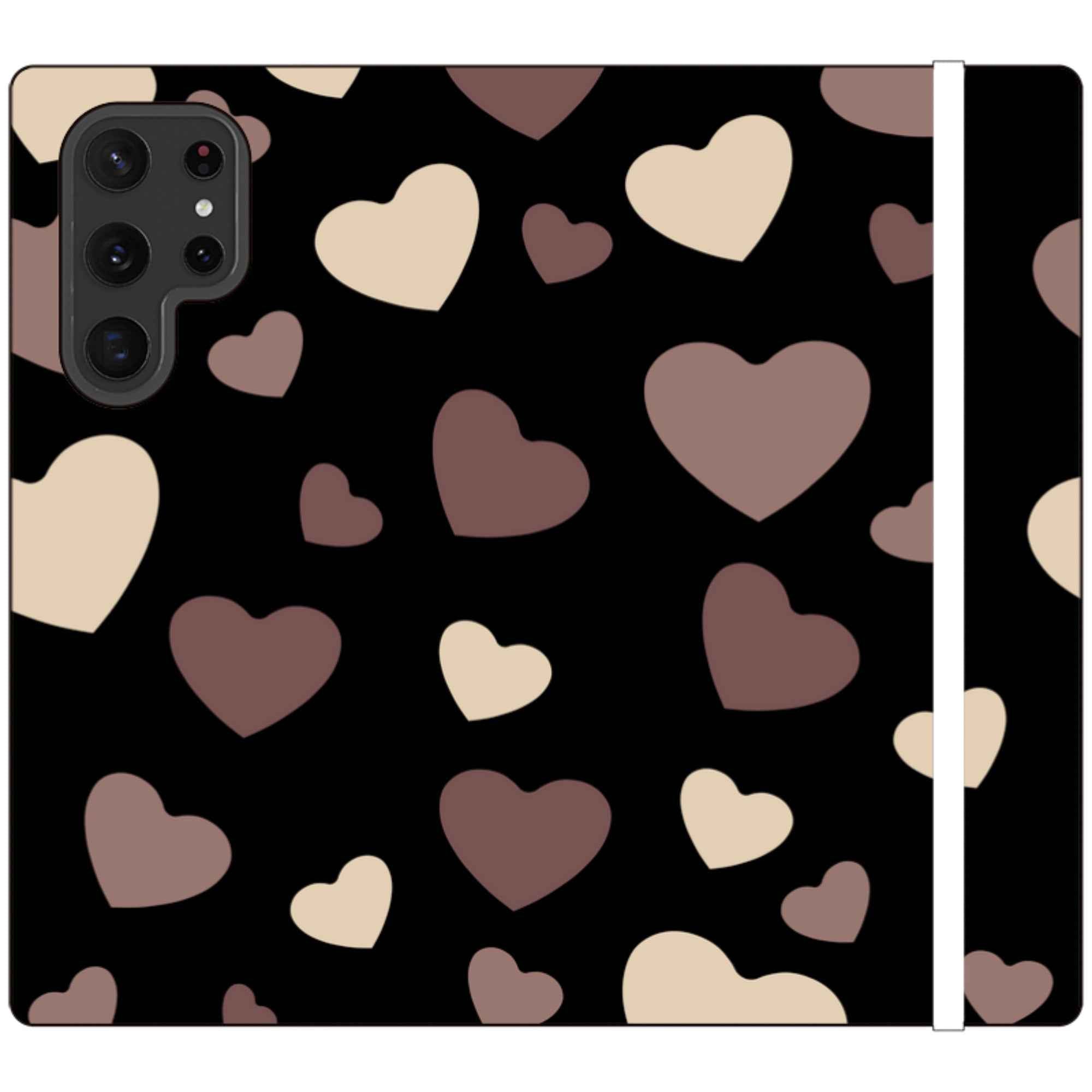 White & Black Hearts — Apple Vegan Leather Folio Wallet Case — Finnaij