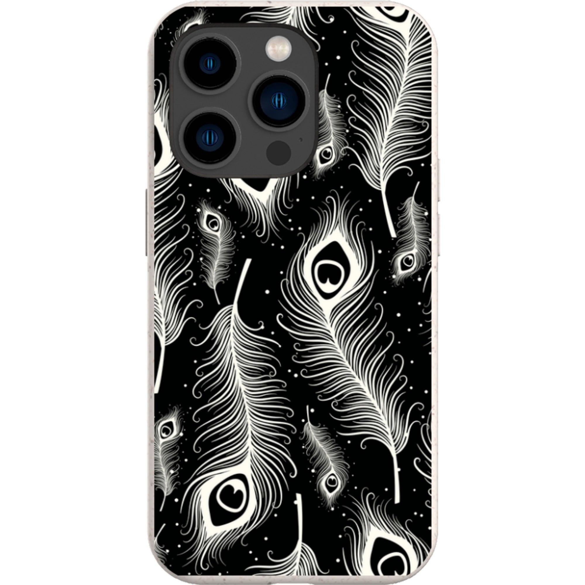 Feathers in Bloom Black — iPhone 14 Pro iPhone Bio-degradable Case — Finnaij