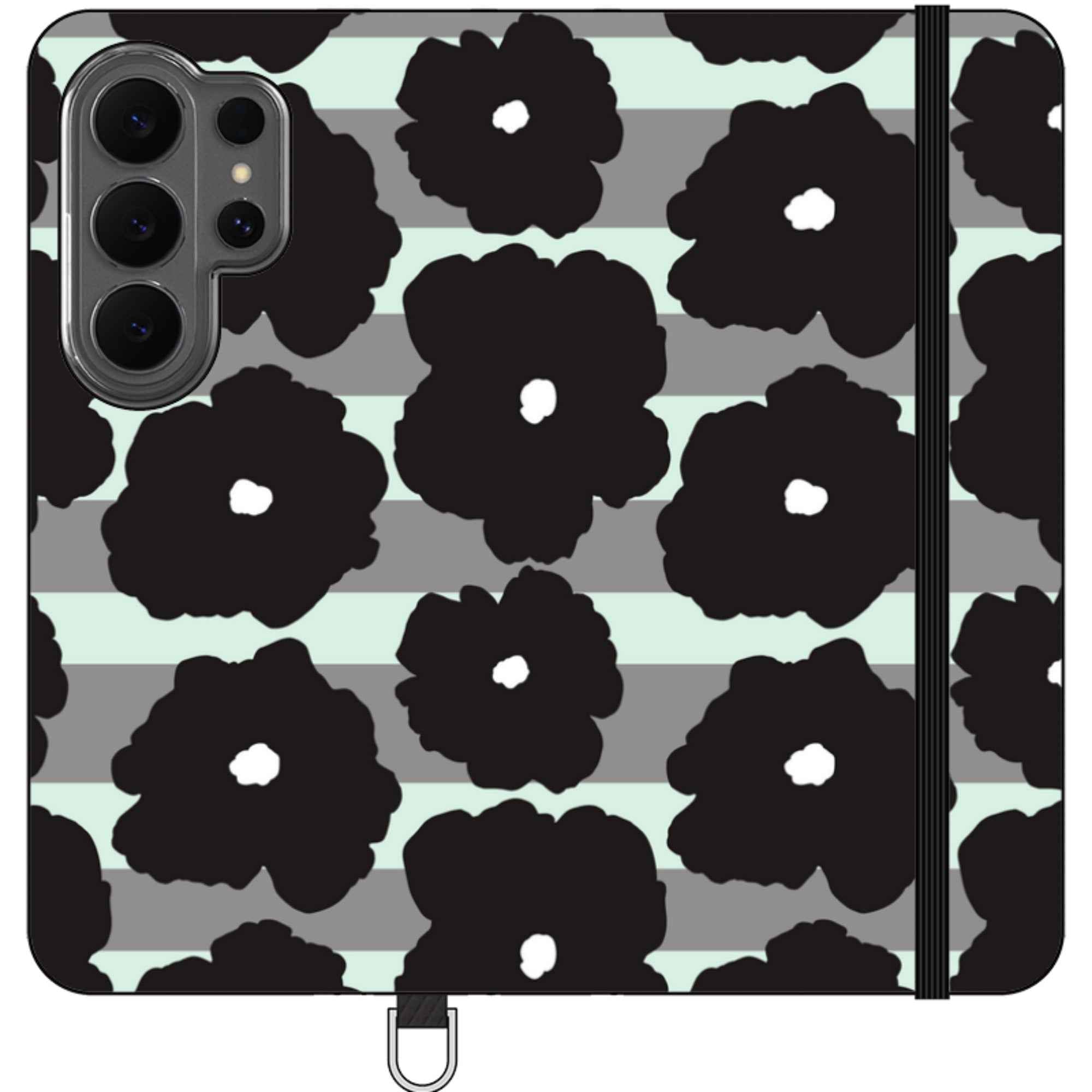 Bold Floral Black — Apple Folio Wallet Case — Finnaij