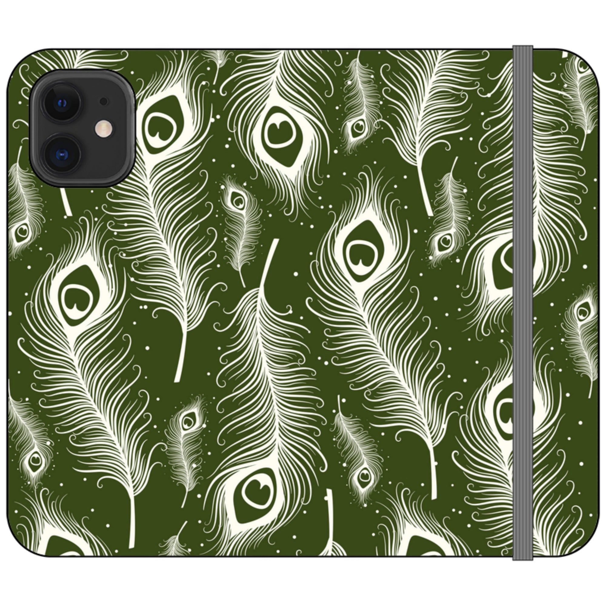 Feathers in Bloom Army Green — iPhone 12 Mini Wallet Case — Finnaij
