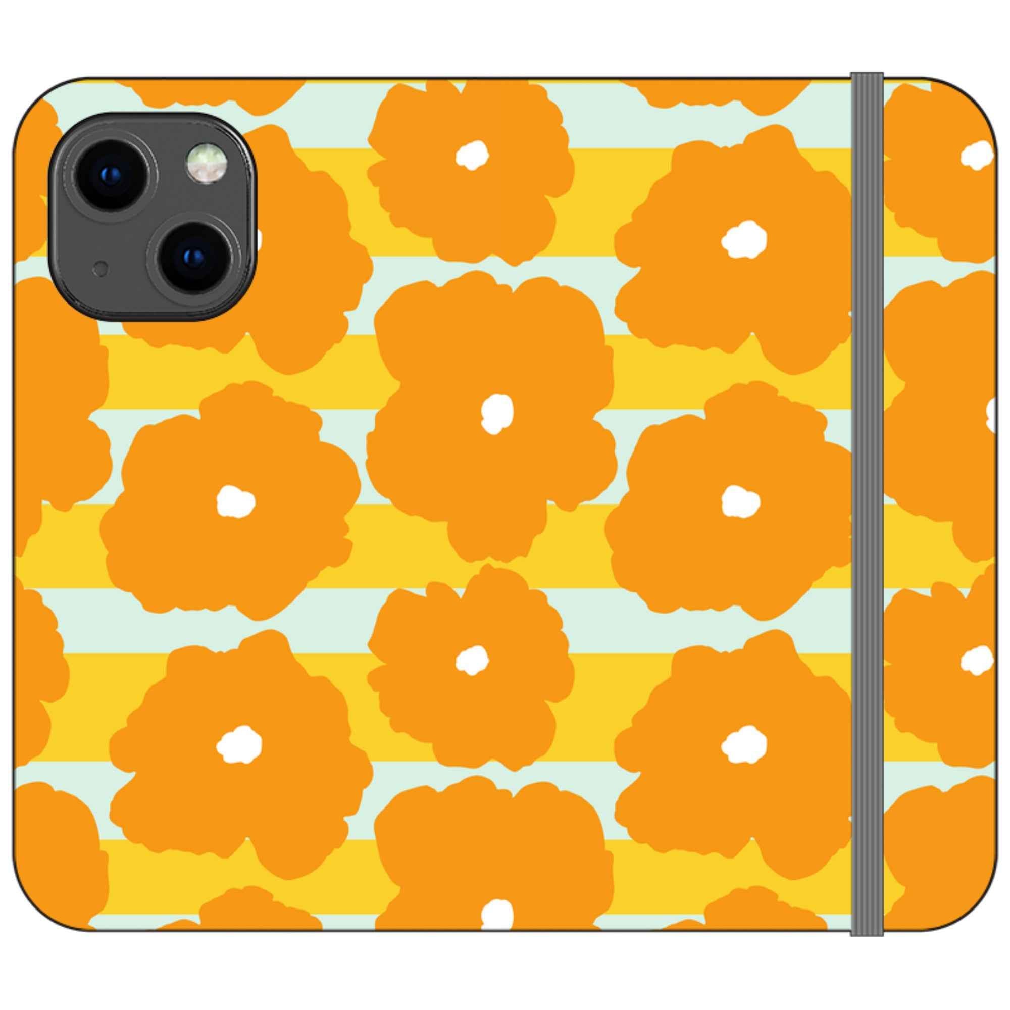 Bold Floral Orange — iPhone 13 Mini Wallet Case — Finnaij
