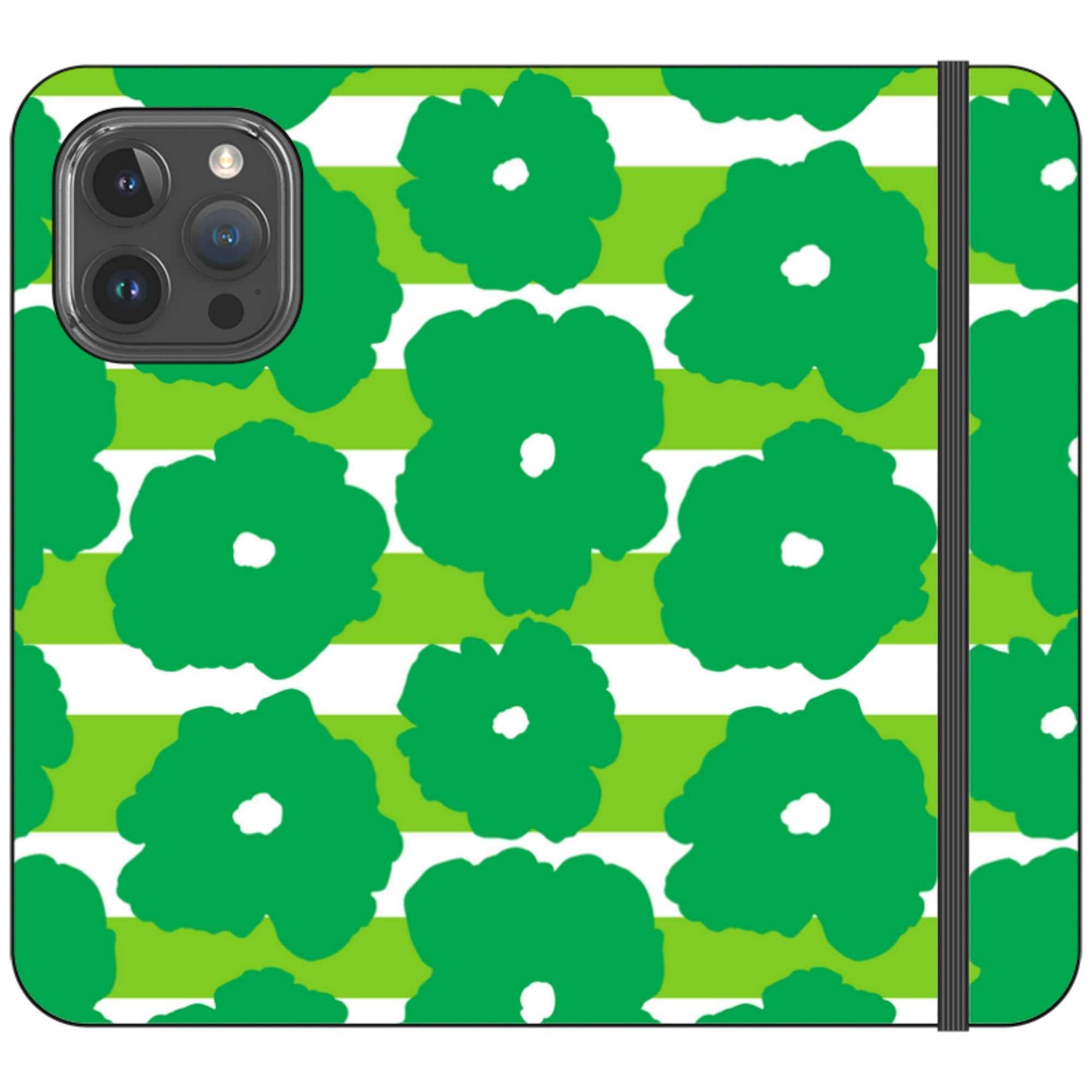 Bold Floral Green Vegan Leather — iPhone 15 Pro Max Wallet Case — Finnaij