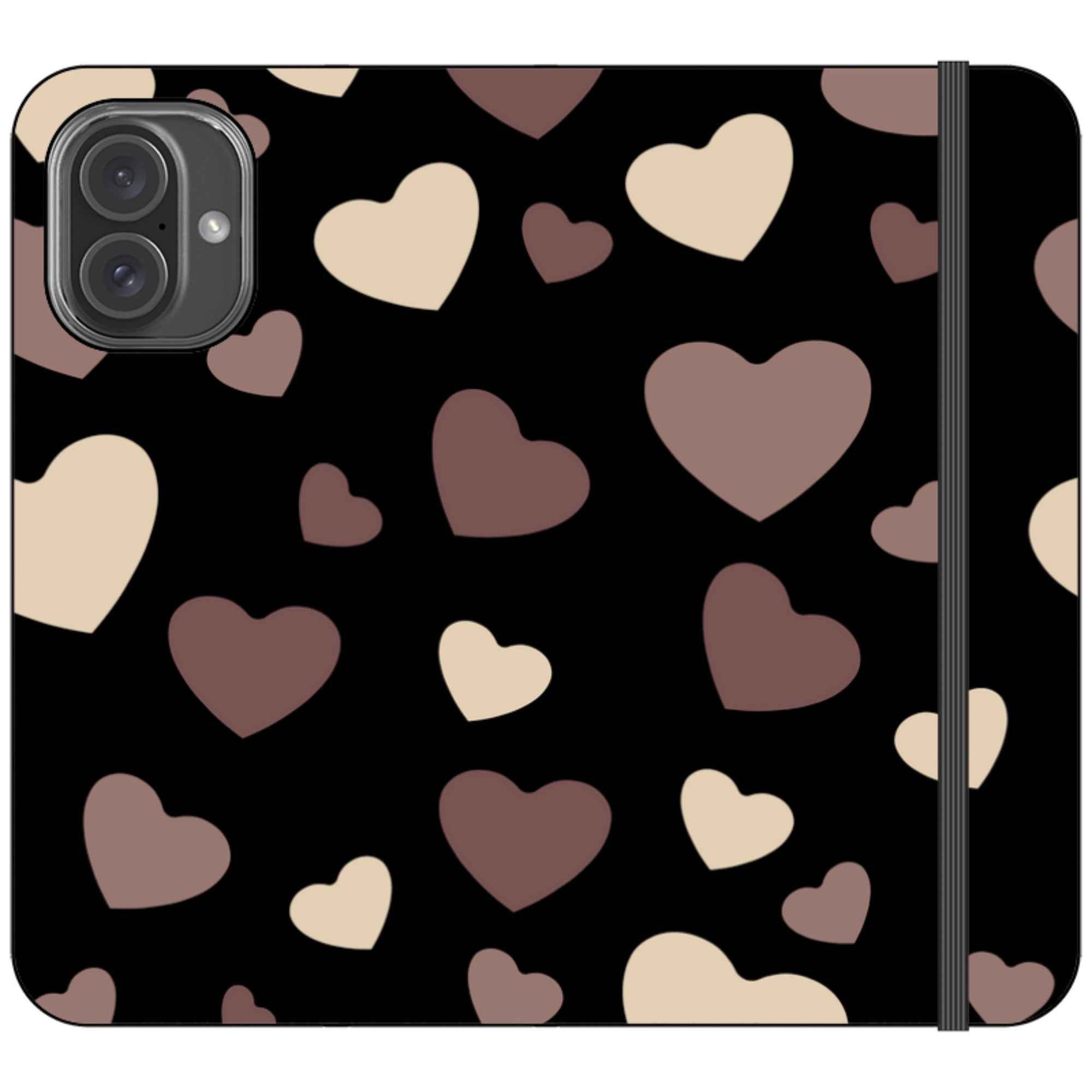 White & Black Hearts Vegan Leather — iPhone 16 Plus Wallet Case — Finnaij