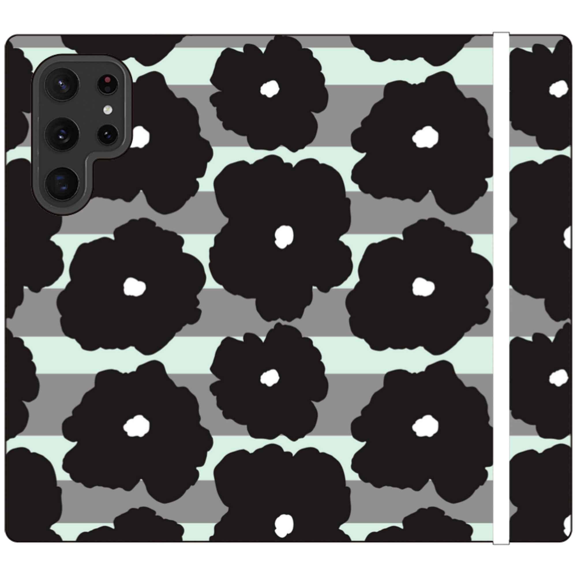 Bold Floral Black — Apple Folio Wallet Case — Finnaij