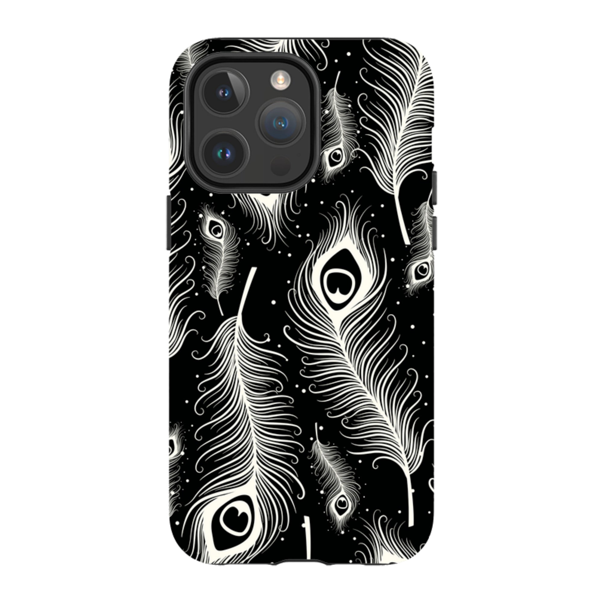Feathers in Bloom Black — iPhone 14 Pro Max Magsafe Tough Case — Finnaij