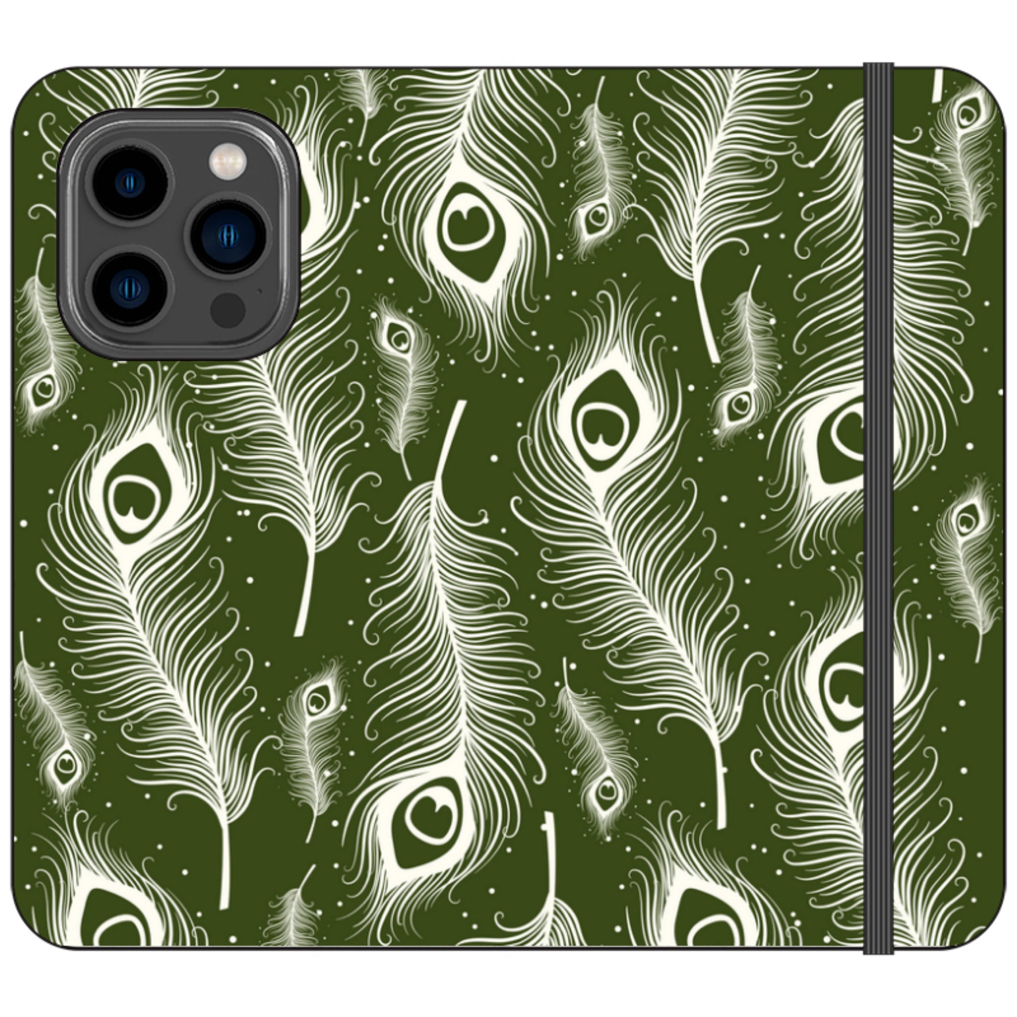 Feathers in Bloom Army Green — iPhone 14 Pro Wallet Case — Finnaij