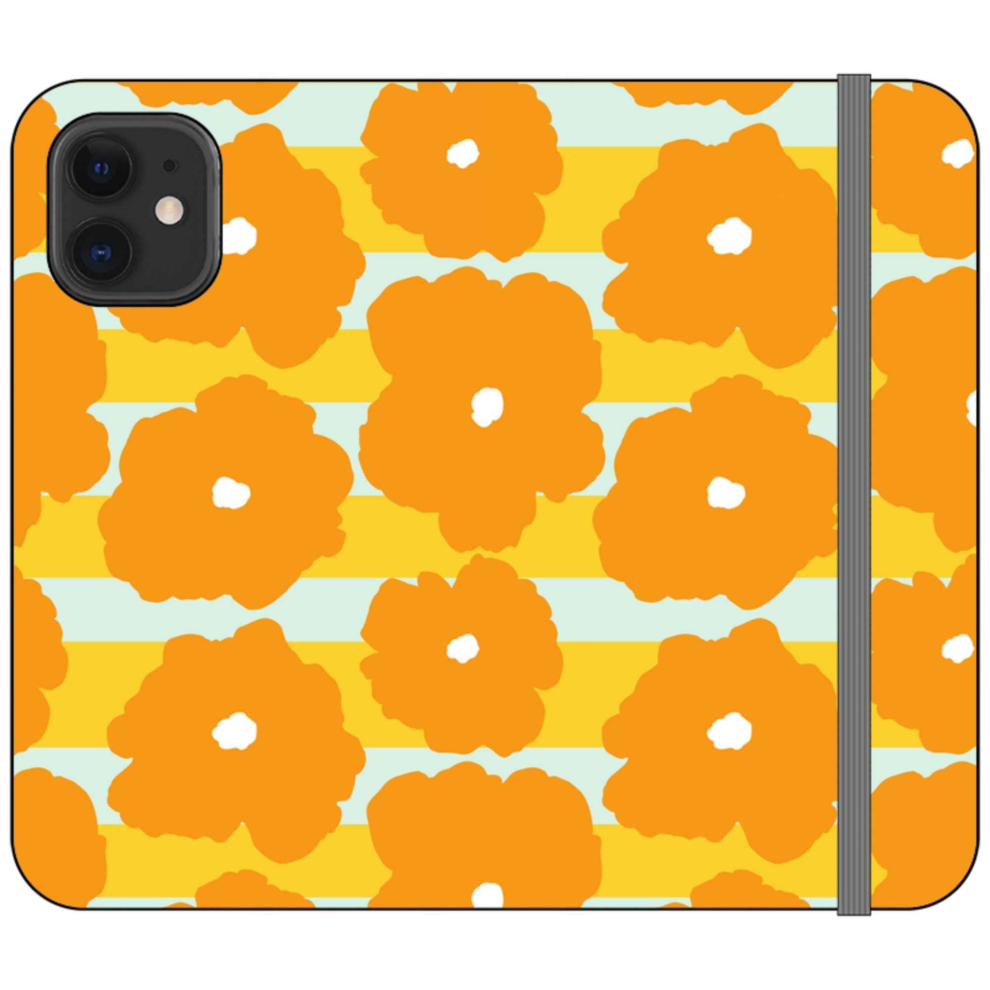 Bold Floral Orange — iPhone 12 Mini Wallet Case — Finnaij