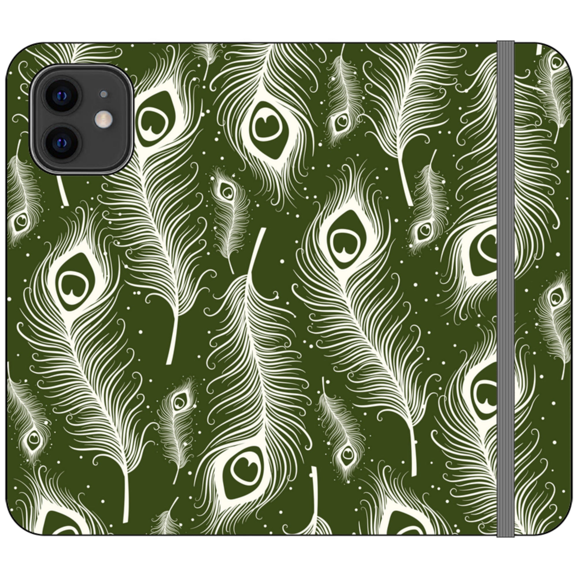 Feathers in Bloom Army Green — iPhone 12 Wallet Case — Finnaij