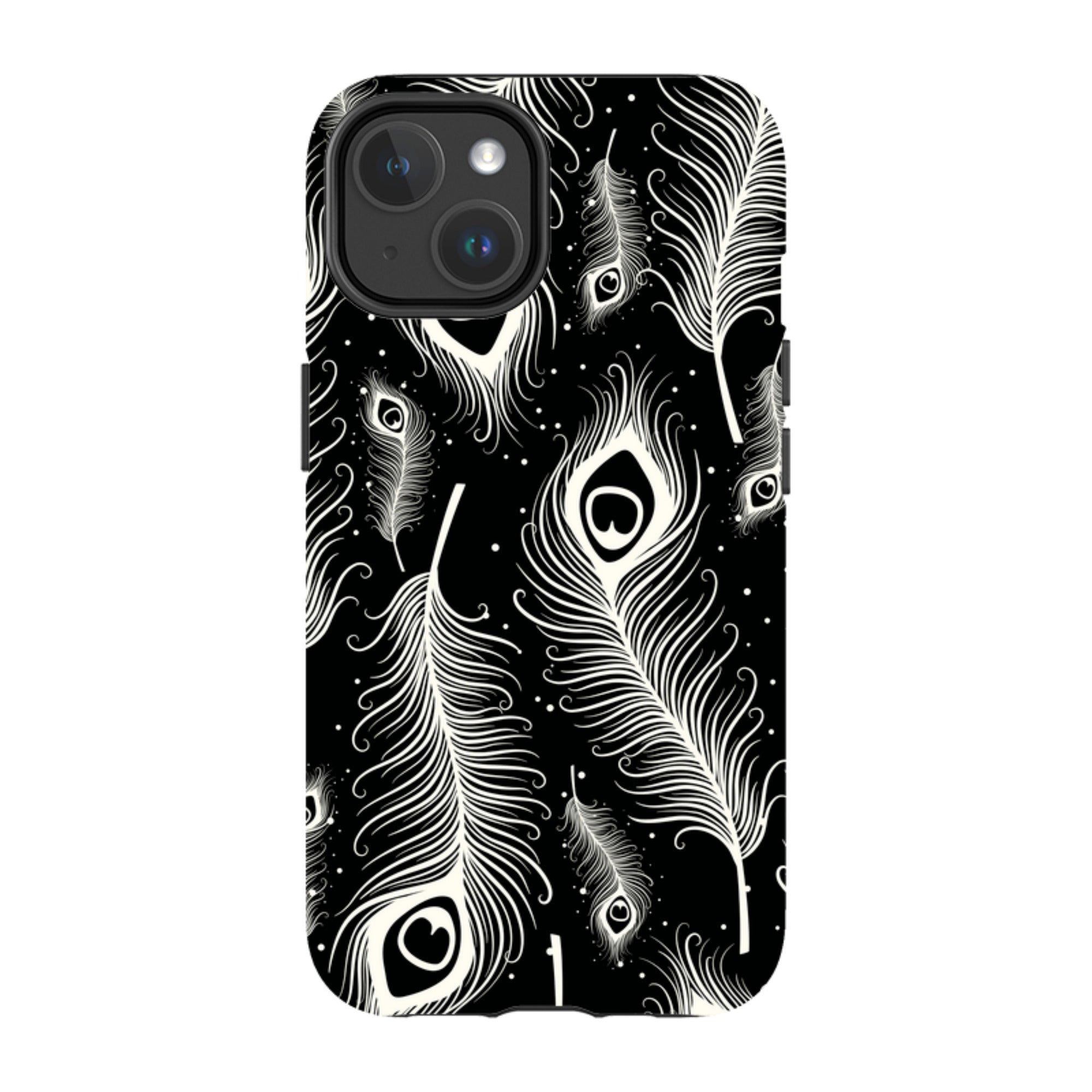 Feathers in Bloom Black — iPhone 14 Magsafe Tough Case — Finnaij