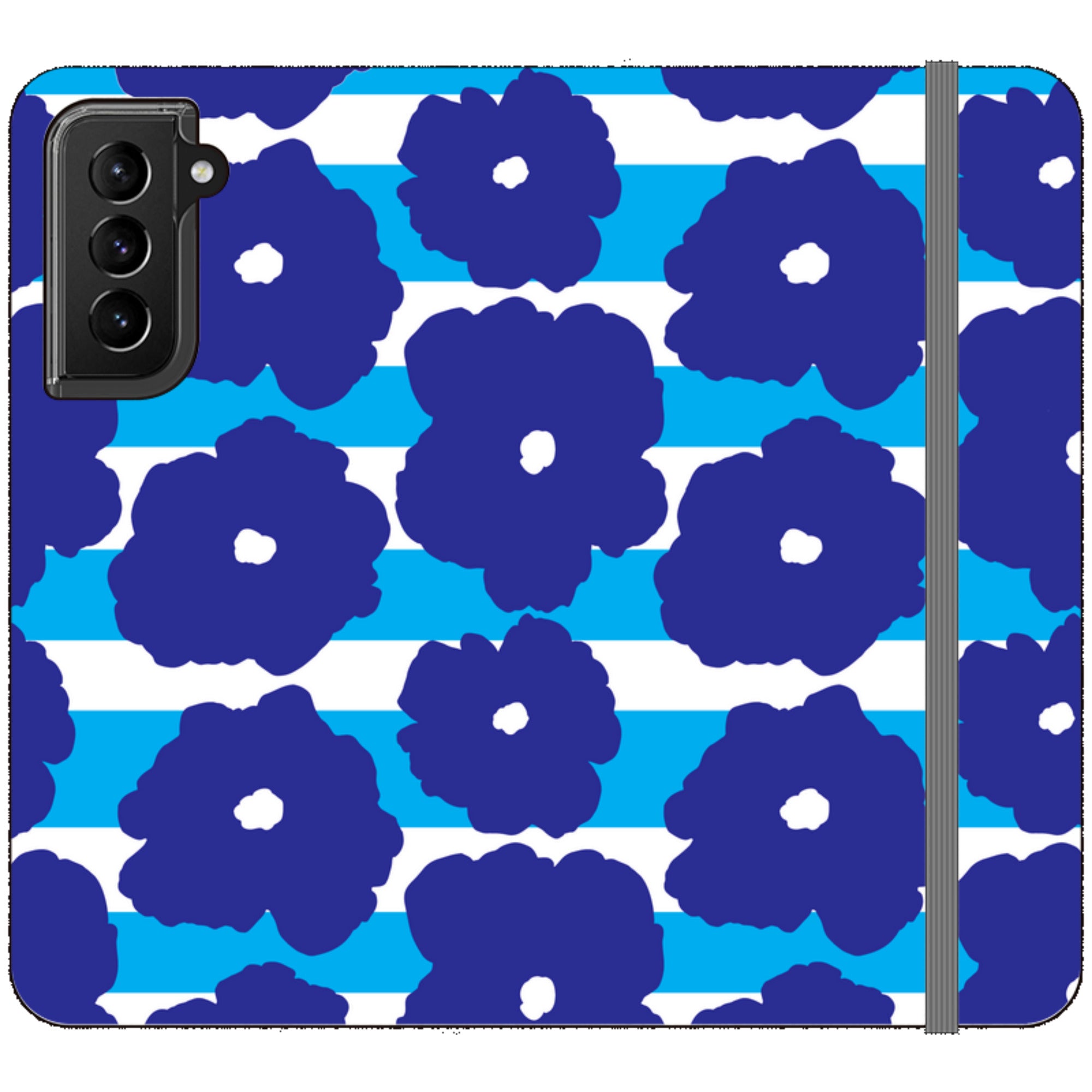 Bold Floral Blue Vegan Leather Folio Wallet Case