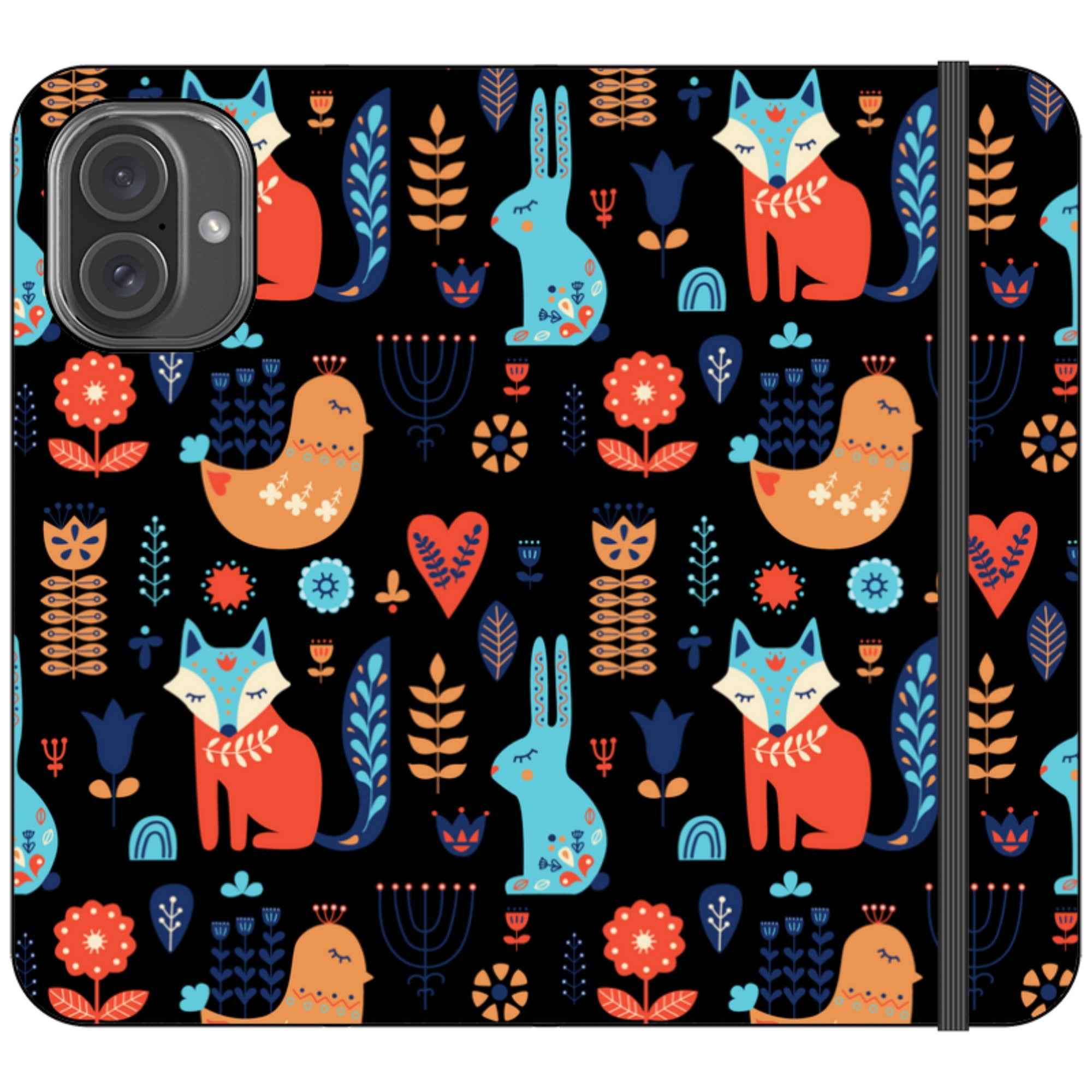 Nordic Ornament Black Vegan Leather — iPhone 16 Plus Wallet Case — Finnaij