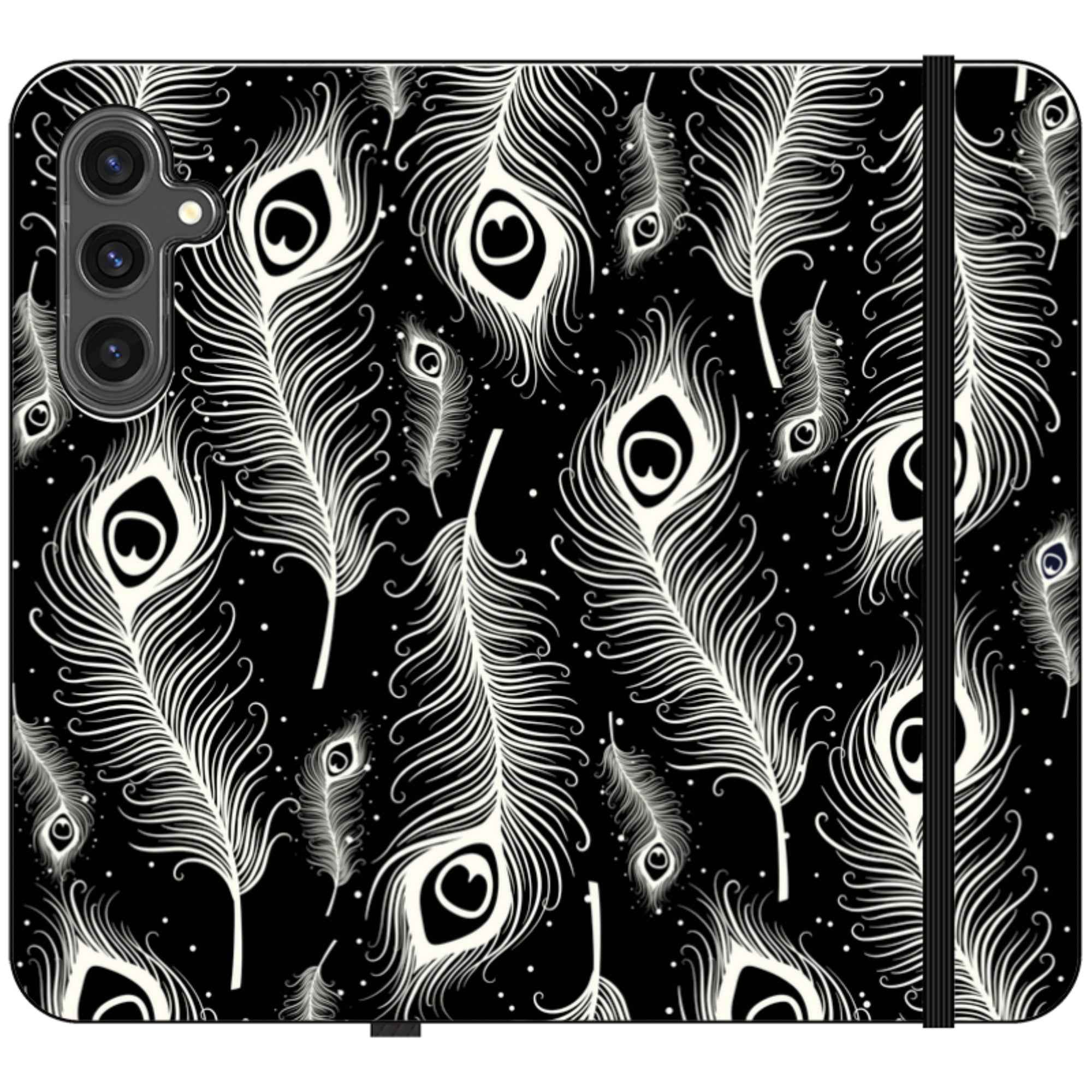 Feathers in Bloom Black — Apple Folio Wallet Case — Finnaij