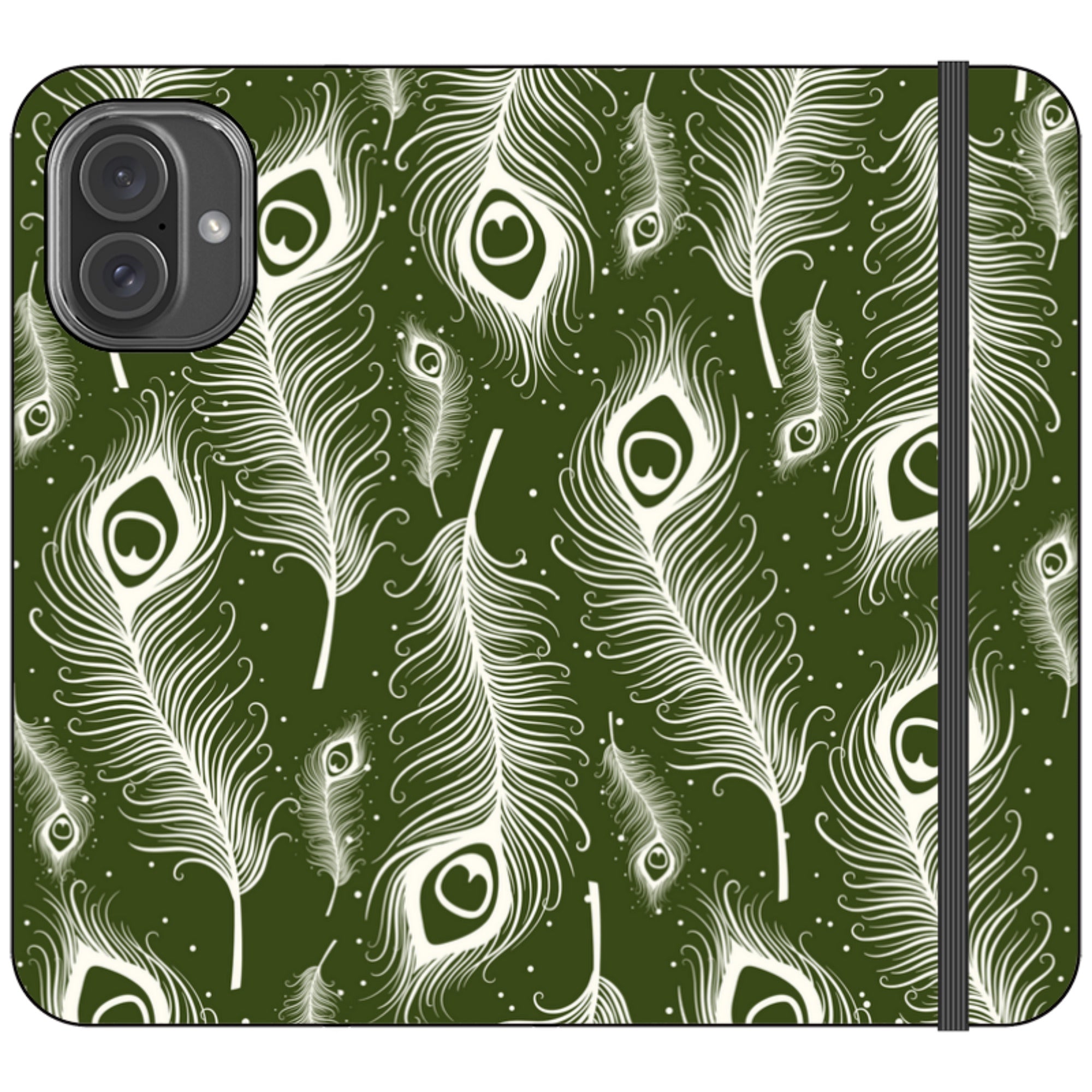 Feathers in Bloom Army Green — iPhone 16 Plus Wallet Case — Finnaij