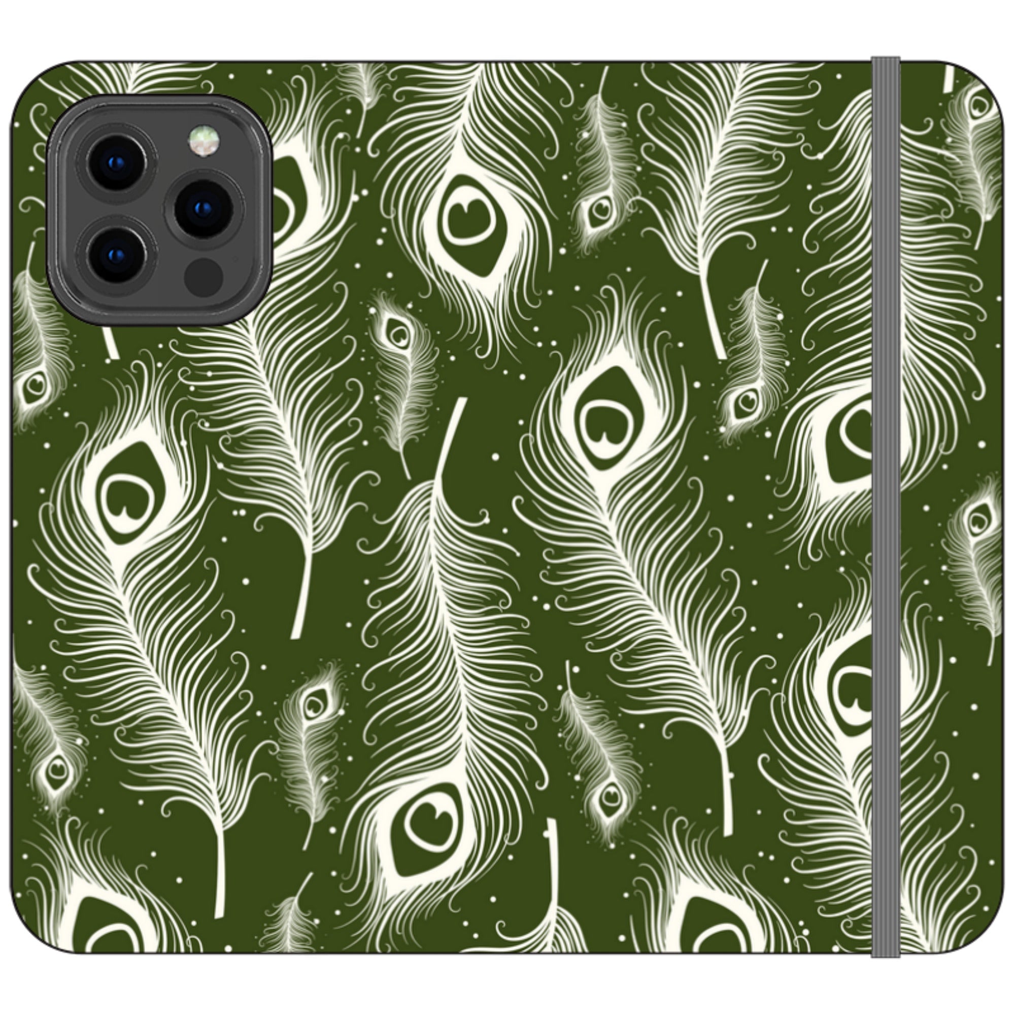 Feathers in Bloom Army Green — iPhone 13 Pro Max Wallet Case — Finnaij