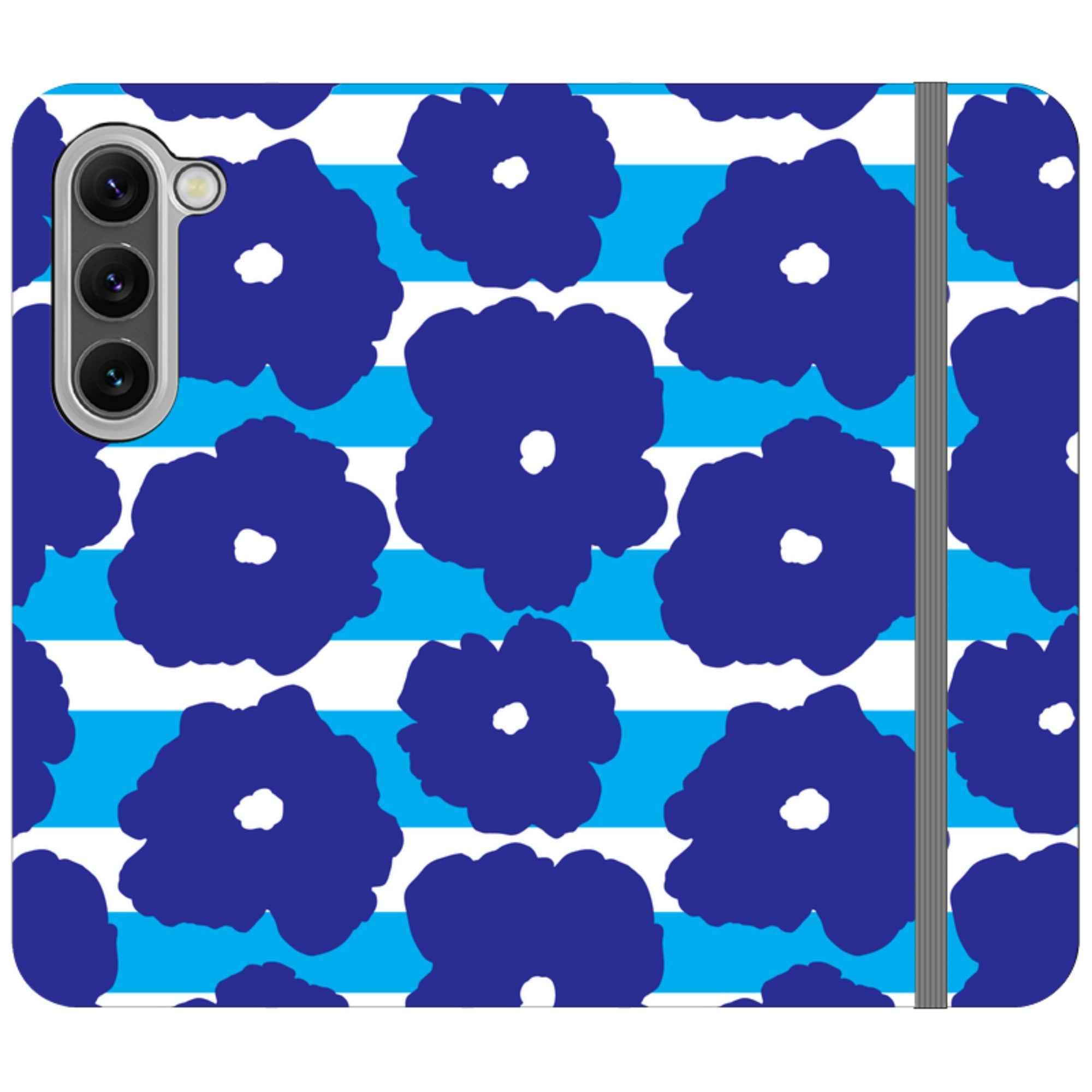 Bold Floral Blue — Apple Vegan Leather Folio Wallet Case — Finnaij