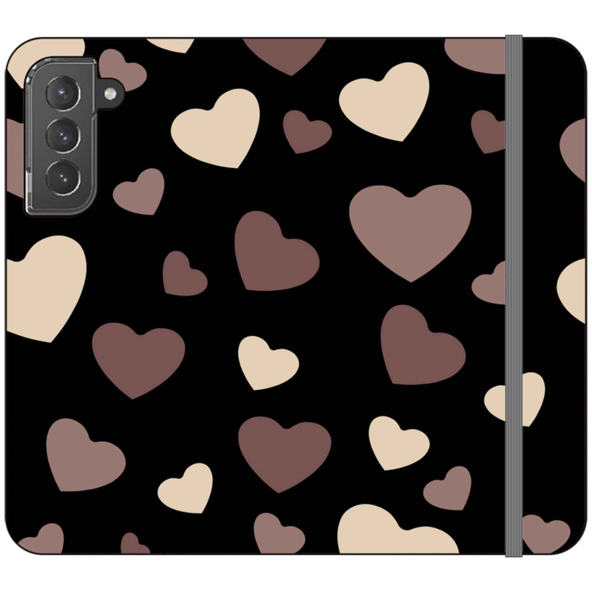 White & Black Hearts — Apple Vegan Leather Folio Wallet Case — Finnaij