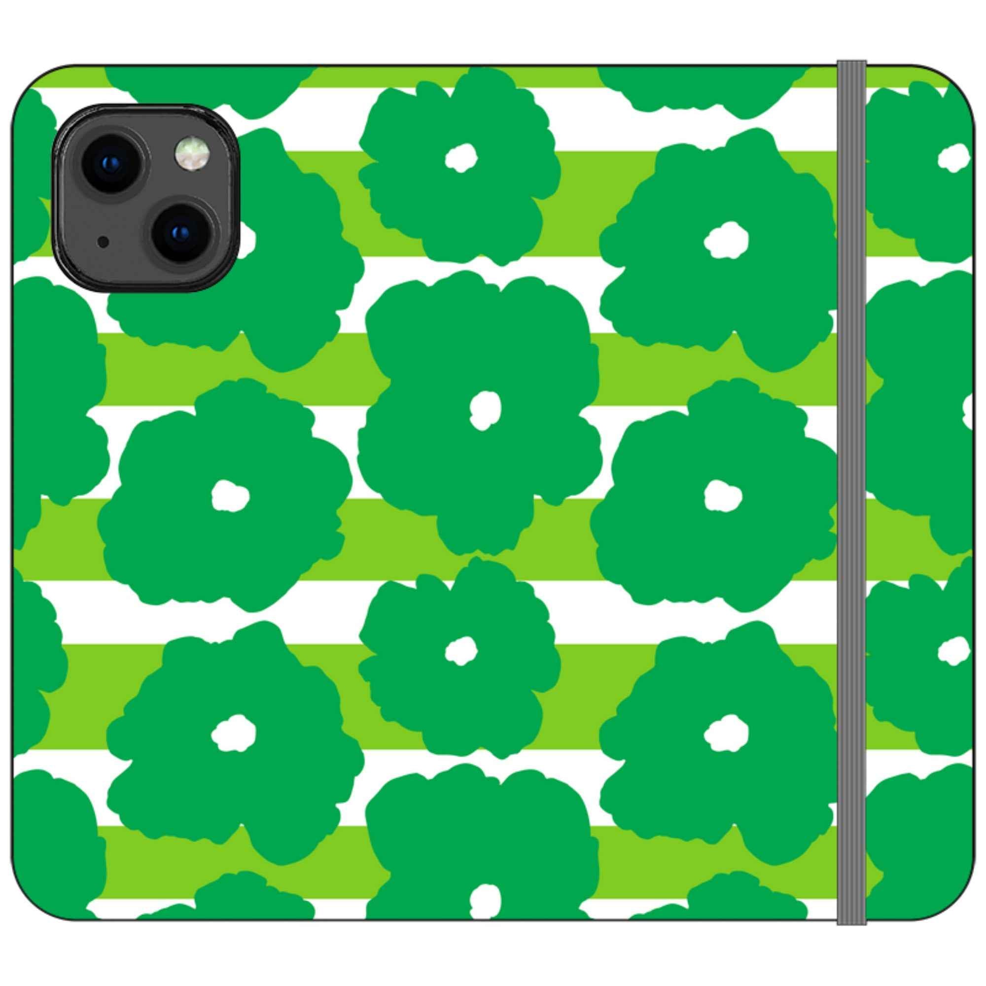 Bold Floral Green Vegan Leather — iPhone 13 Wallet Case — Finnaij