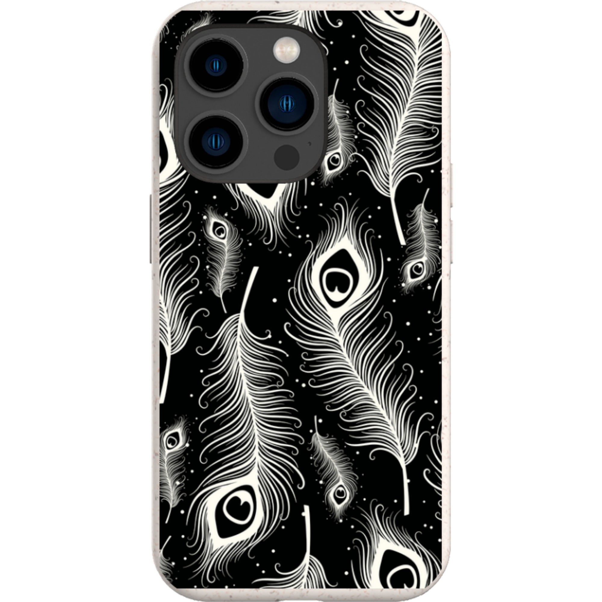 Feathers in Bloom Black — iPhone 15 Pro iPhone Bio-degradable Case — Finnaij