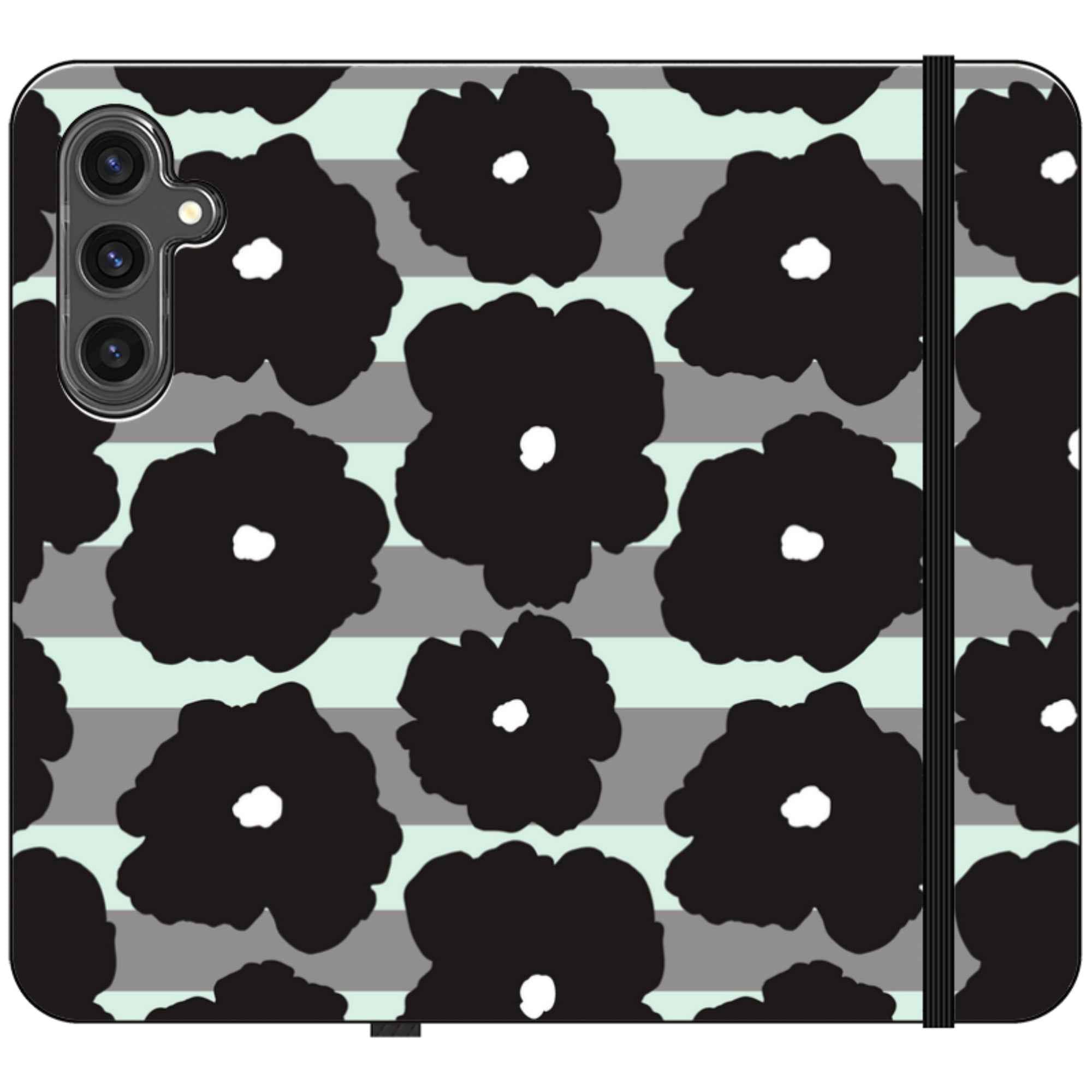 Bold Floral Black — Apple Folio Wallet Case — Finnaij