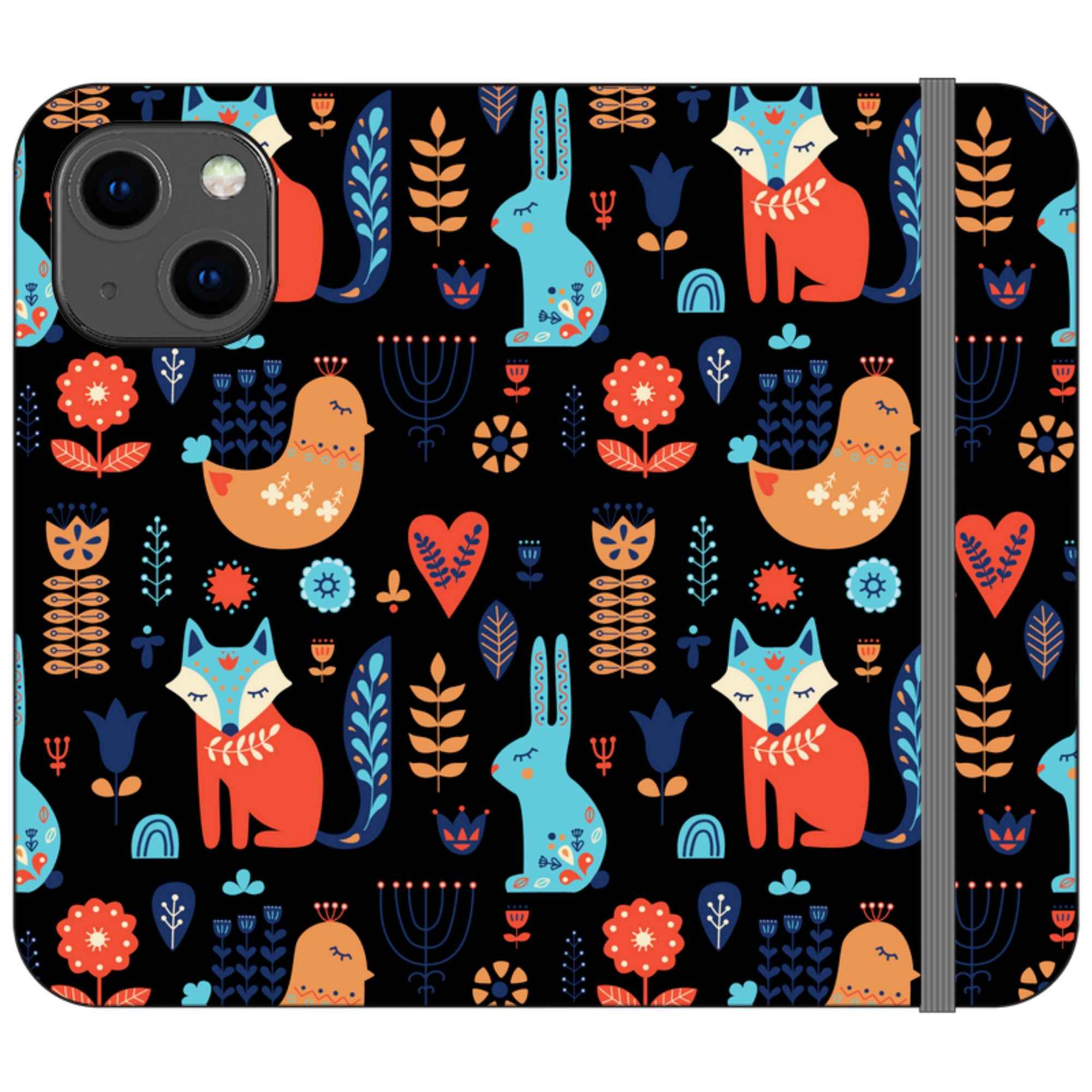 Nordic Ornament Black Vegan Leather — iPhone 13 Mini Wallet Case — Finnaij