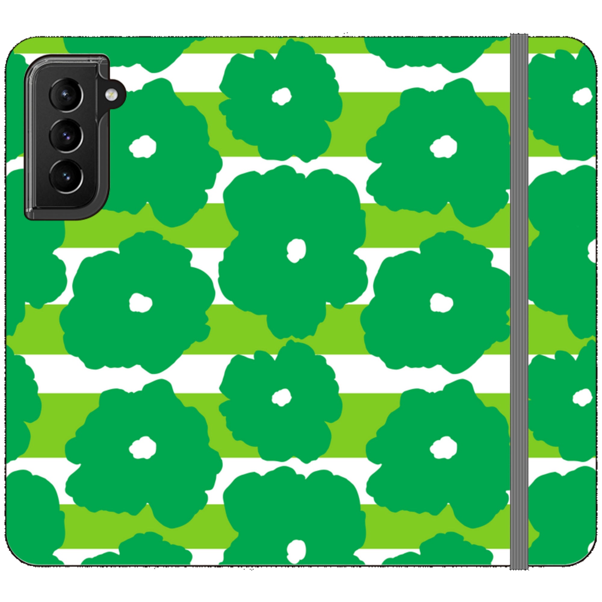 Bold Floral Green Vegan Leather Folio Wallet Case