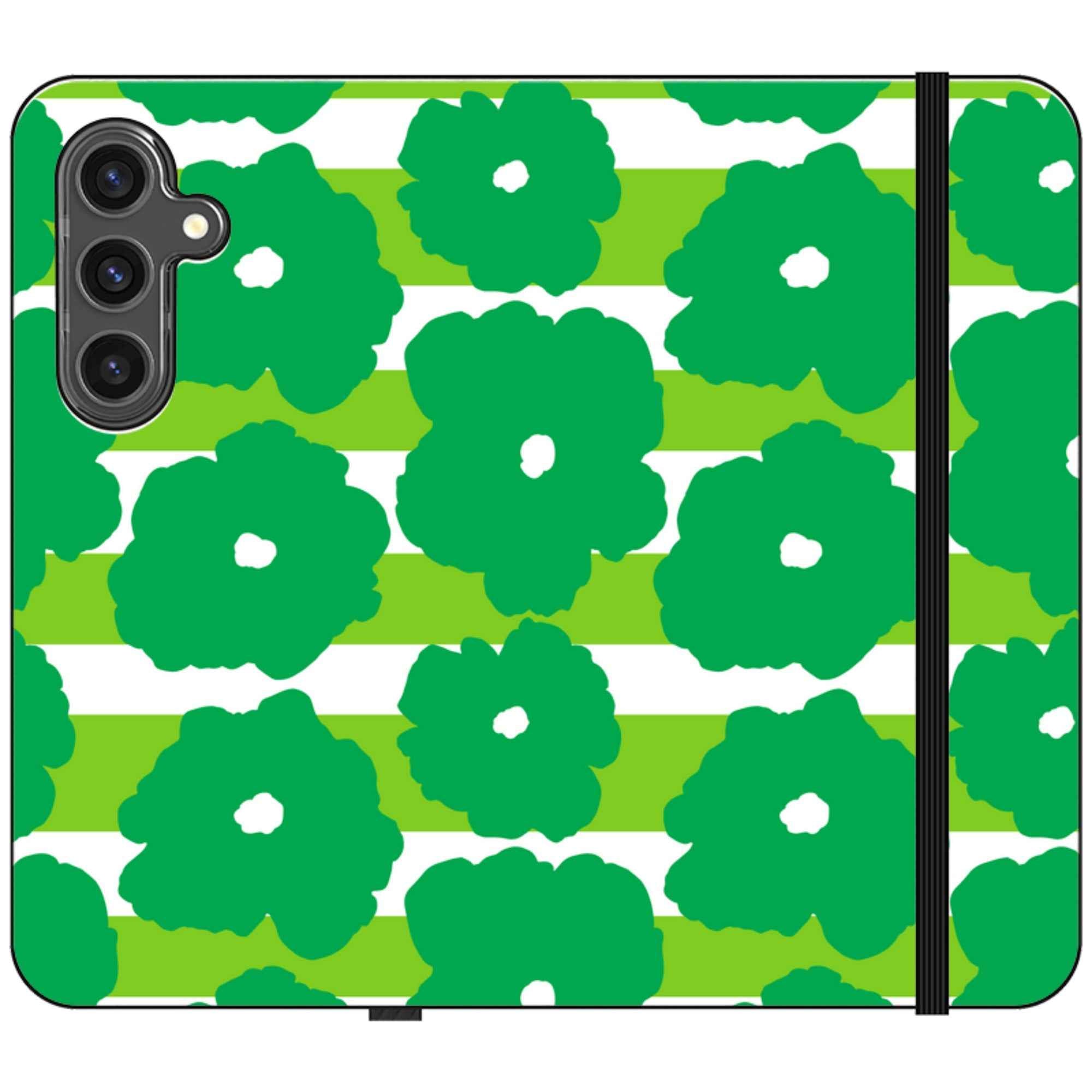 Bold Floral Green — Apple Vegan Leather Folio Wallet Case — Finnaij