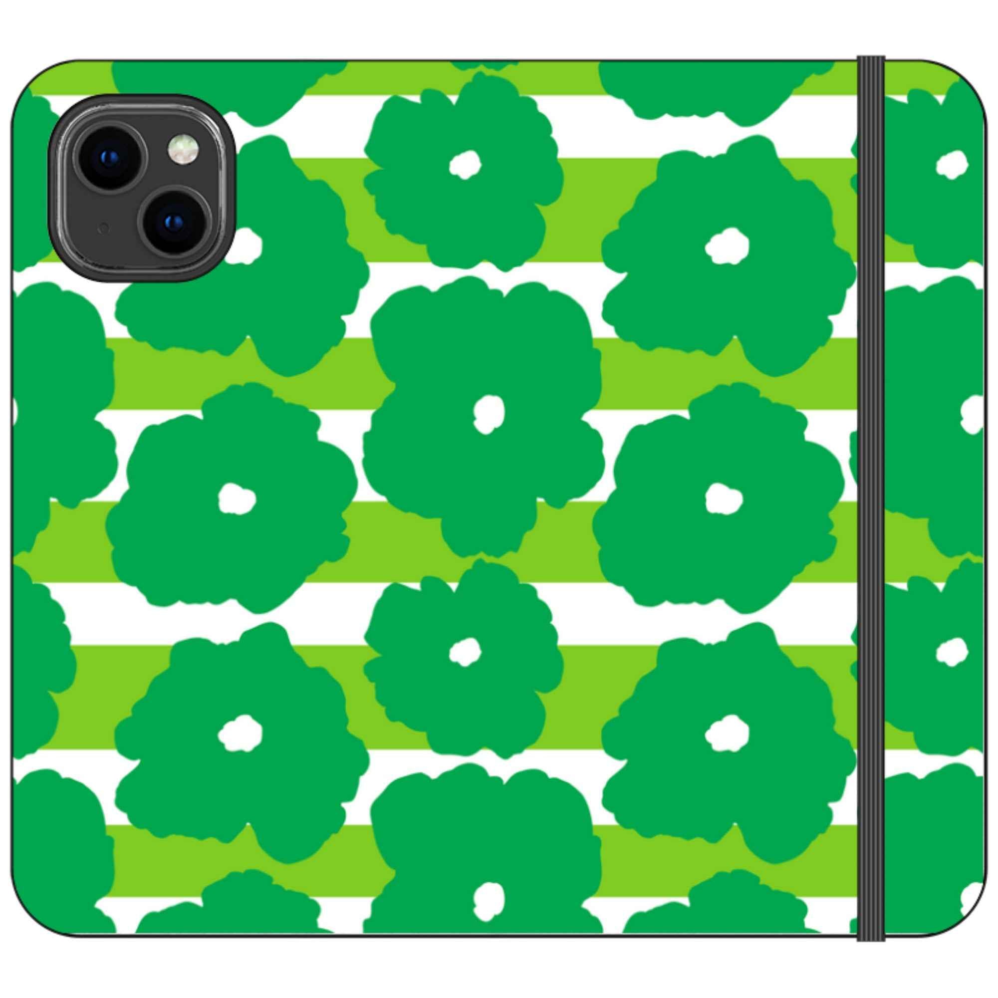 Bold Floral Green Vegan Leather — iPhone 14 Plus Wallet Case — Finnaij