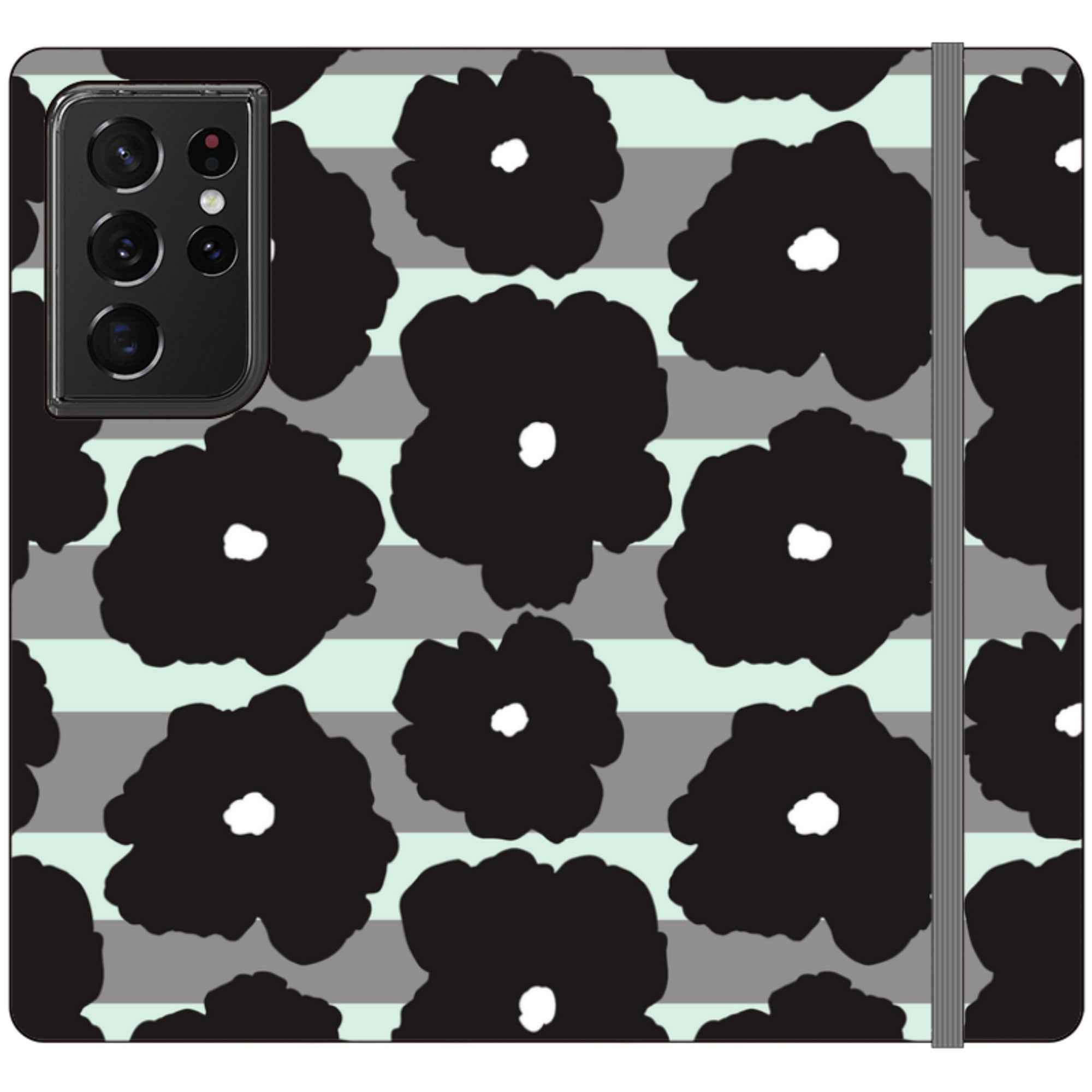 Bold Floral Black — Apple Folio Wallet Case — Finnaij