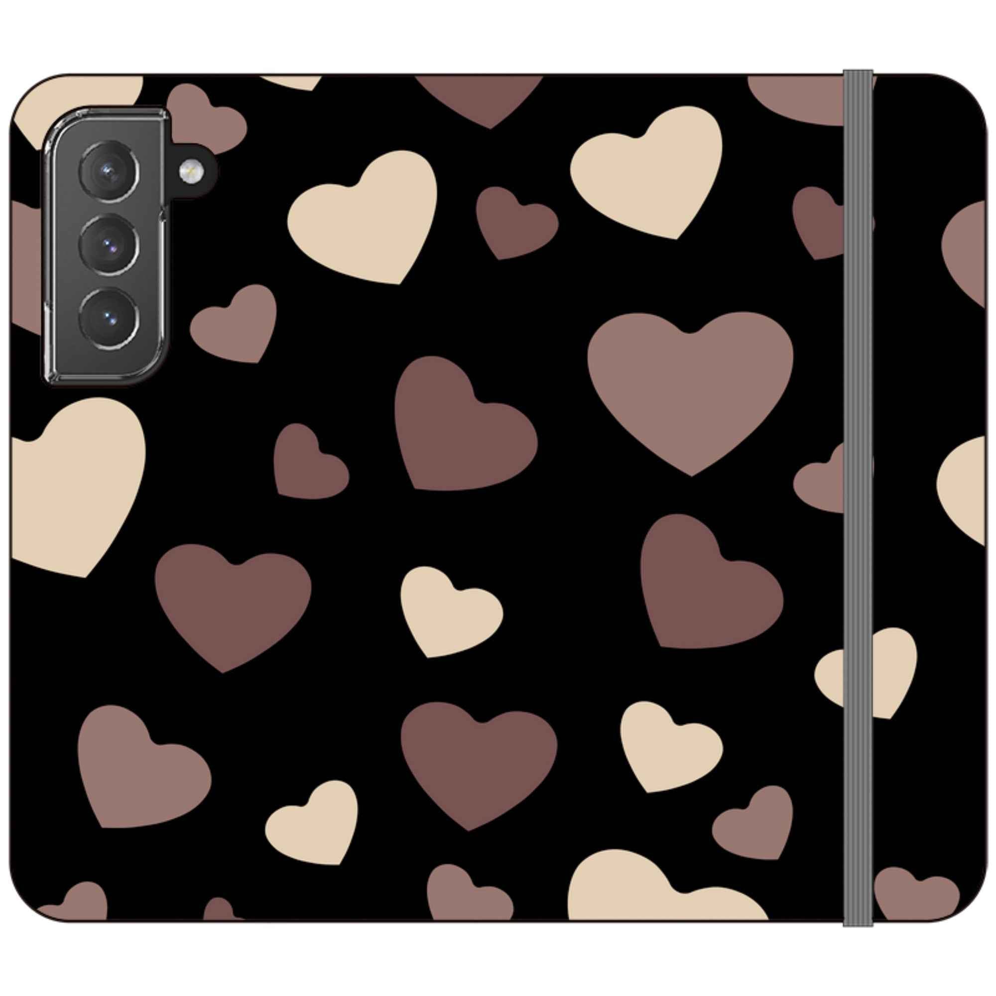 White & Black Hearts — Apple Vegan Leather Folio Wallet Case — Finnaij