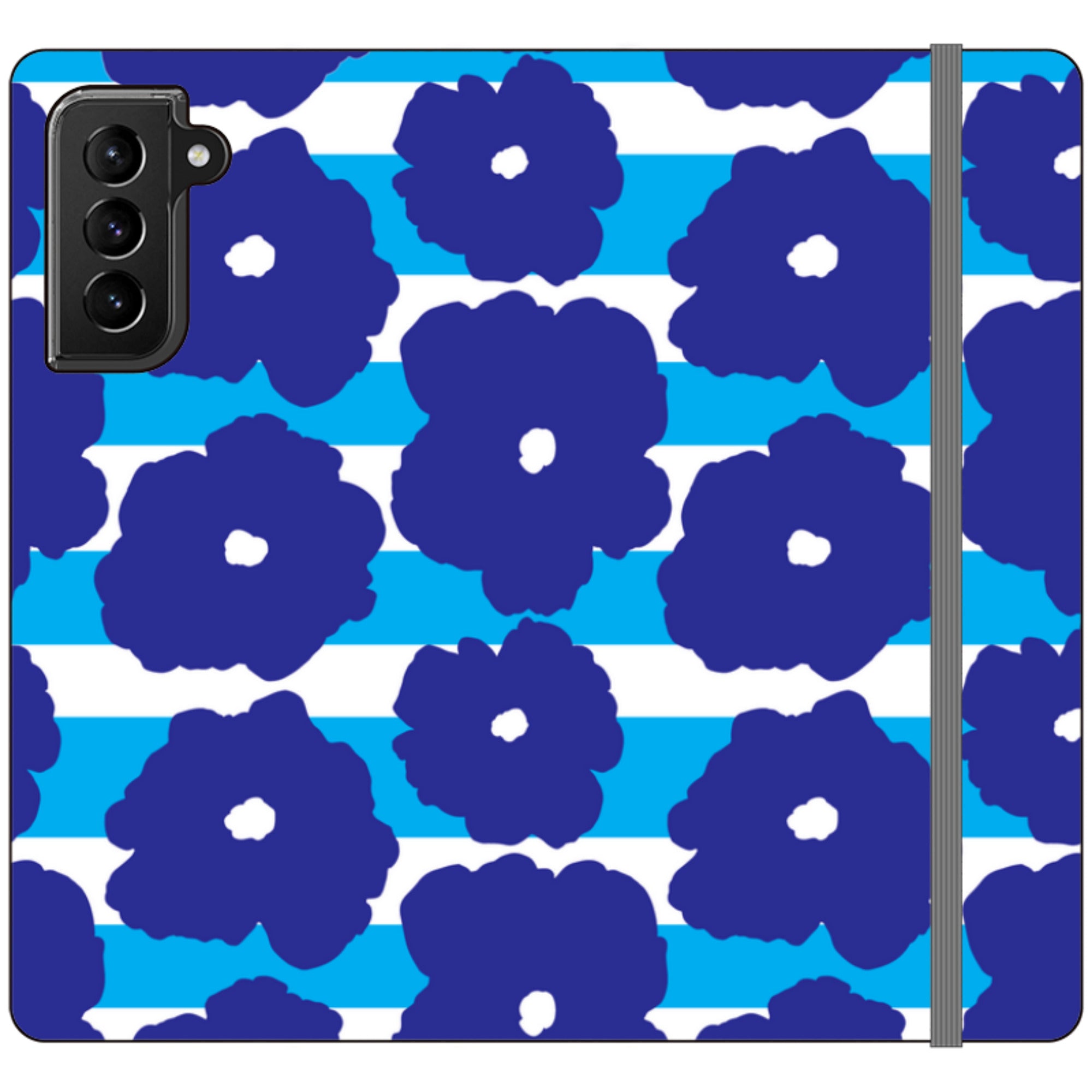 Bold Floral Blue Vegan Leather Folio Wallet Case