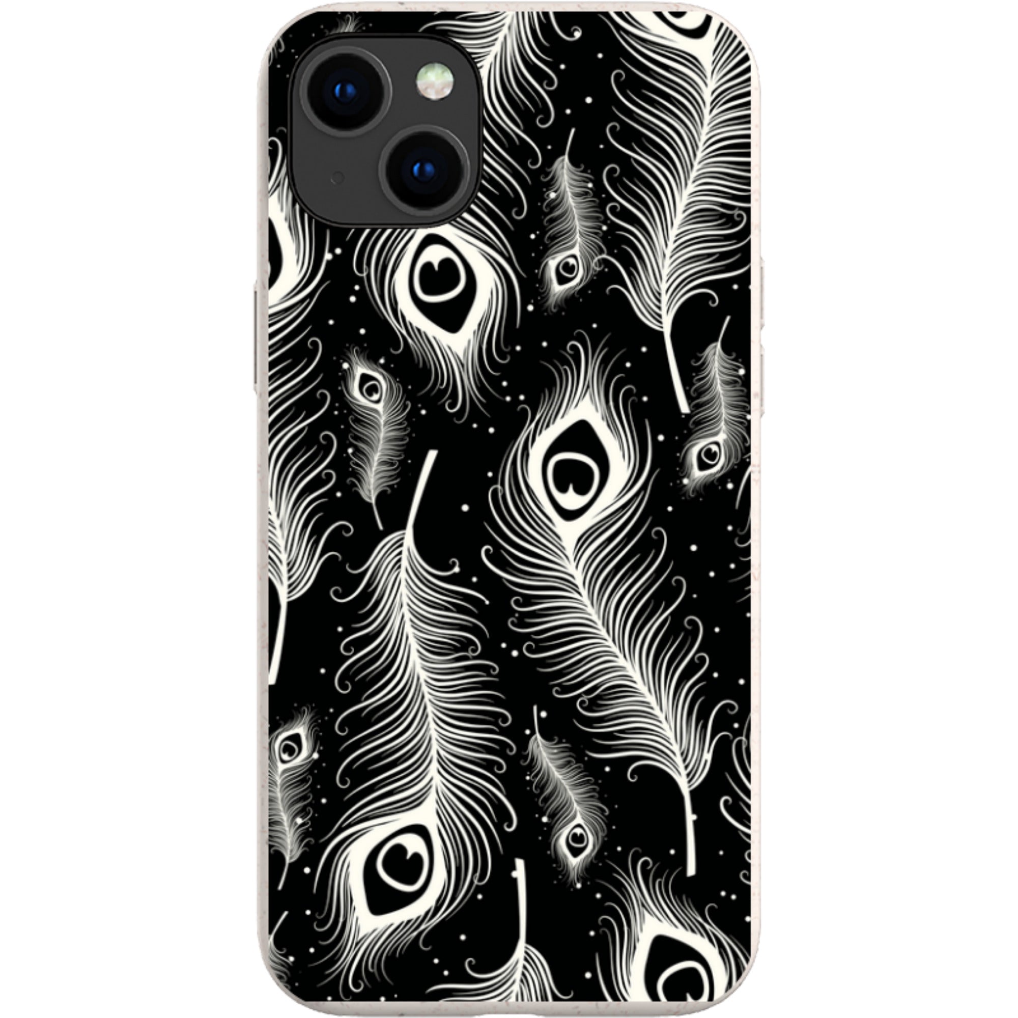 Feathers in Bloom Black — iPhone 14 Plus iPhone Bio-degradable Case — Finnaij