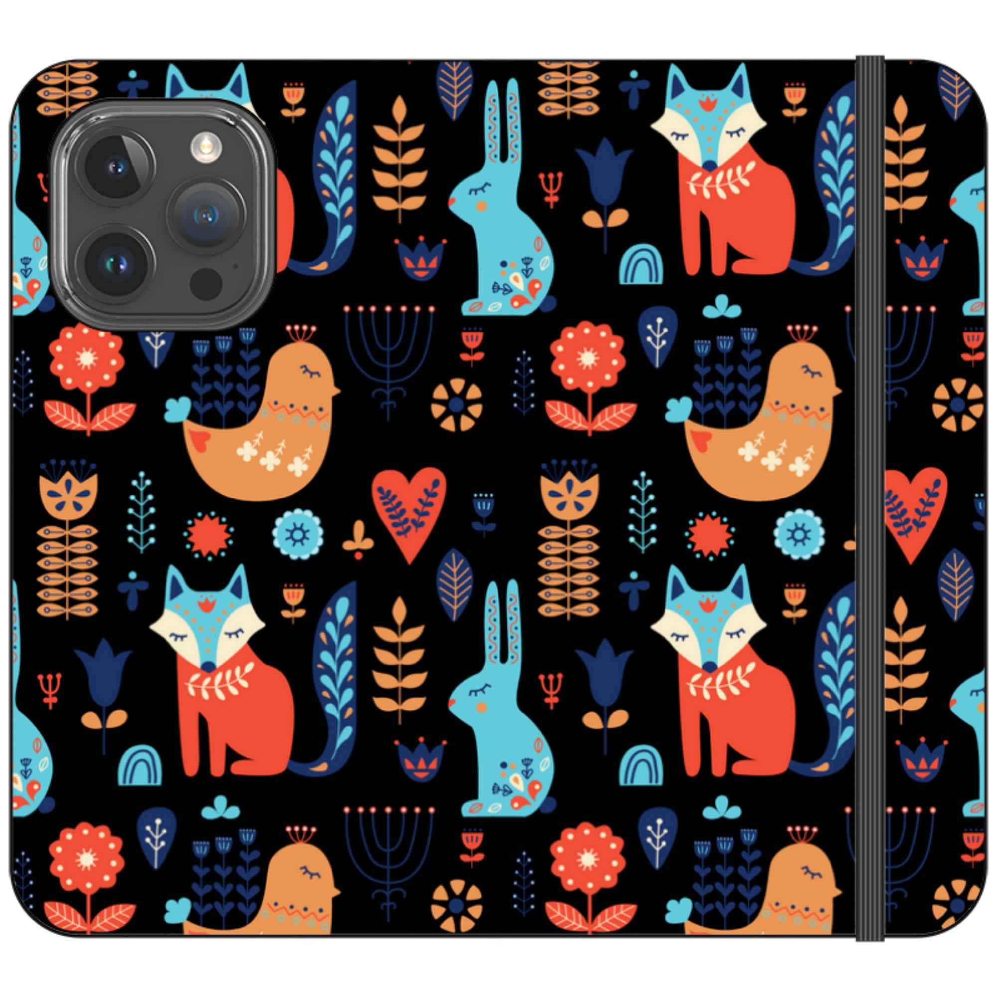 Nordic Ornament Black Vegan Leather — iPhone 15 Pro Max Wallet Case — Finnaij