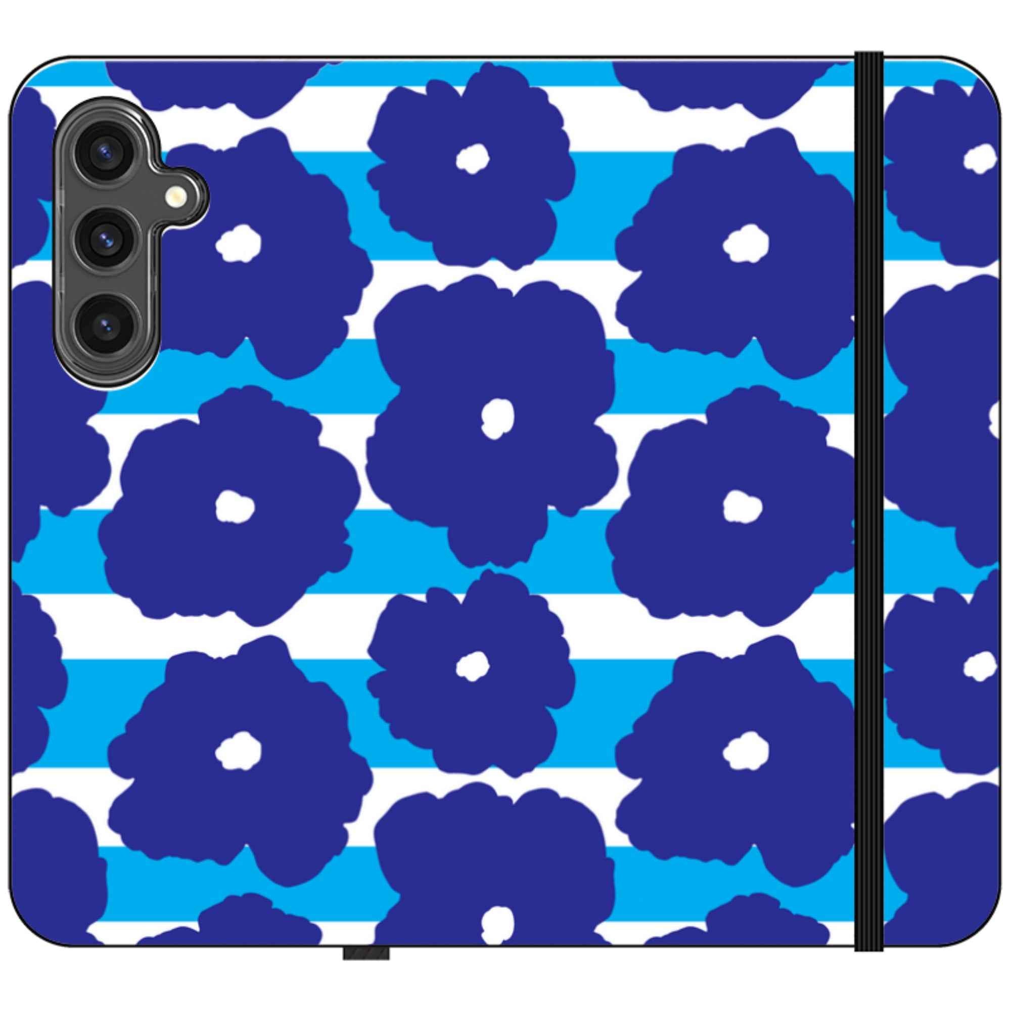 Bold Floral Blue — Apple Vegan Leather Folio Wallet Case — Finnaij