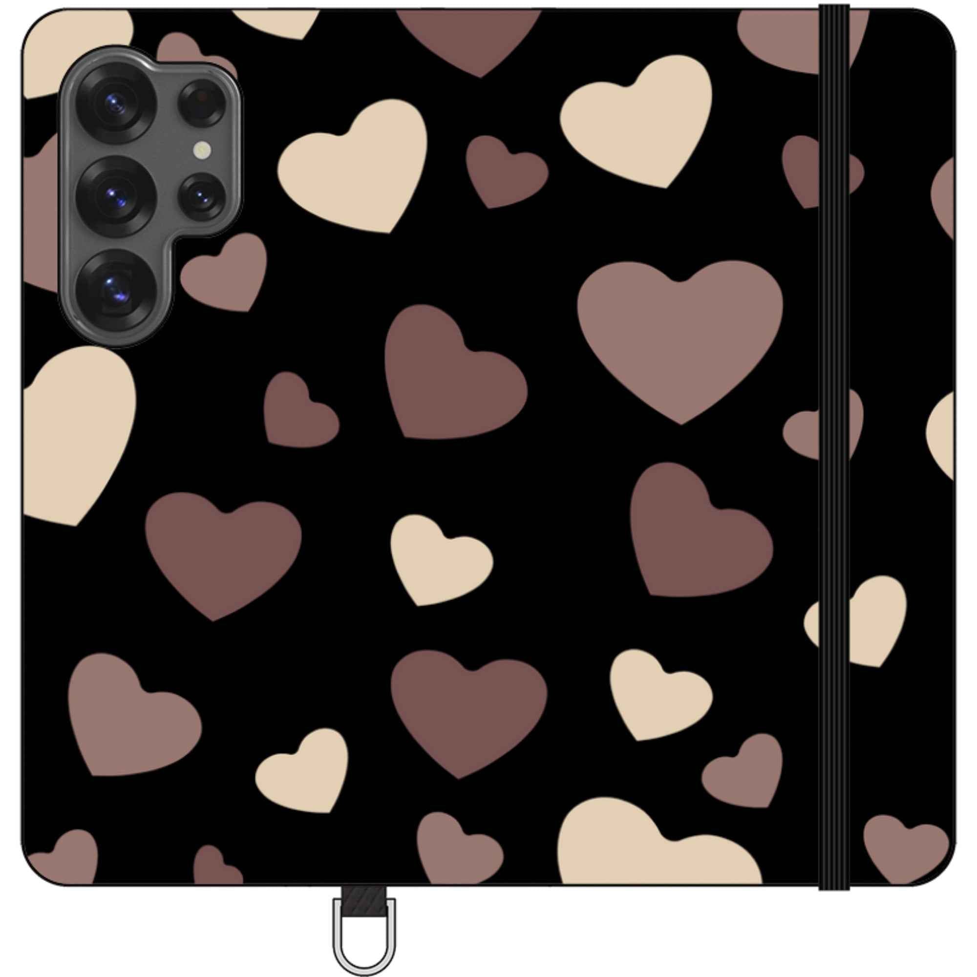 White & Black Hearts — Apple Vegan Leather Folio Wallet Case — Finnaij