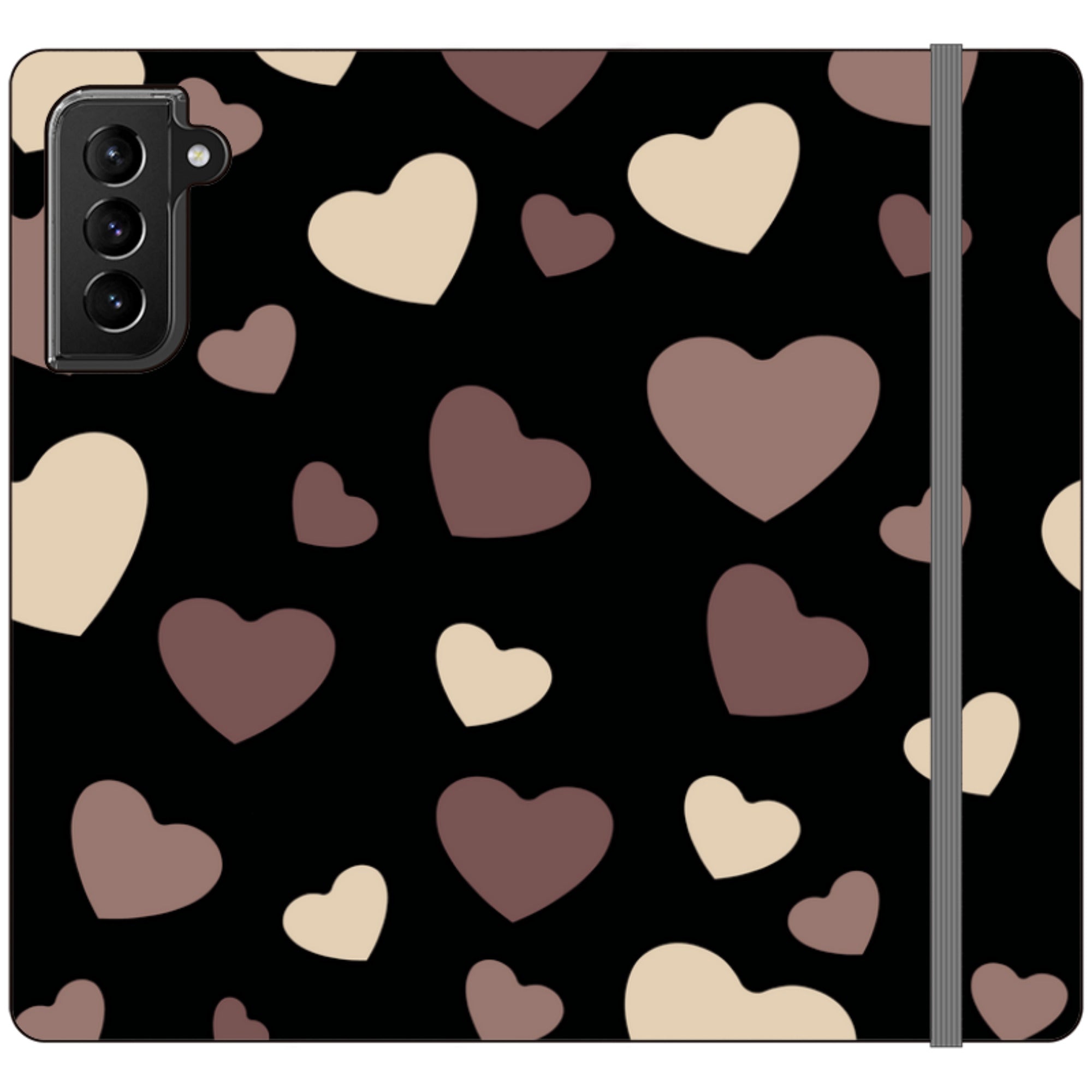 White & Black Hearts Vegan Leather Folio Wallet Case