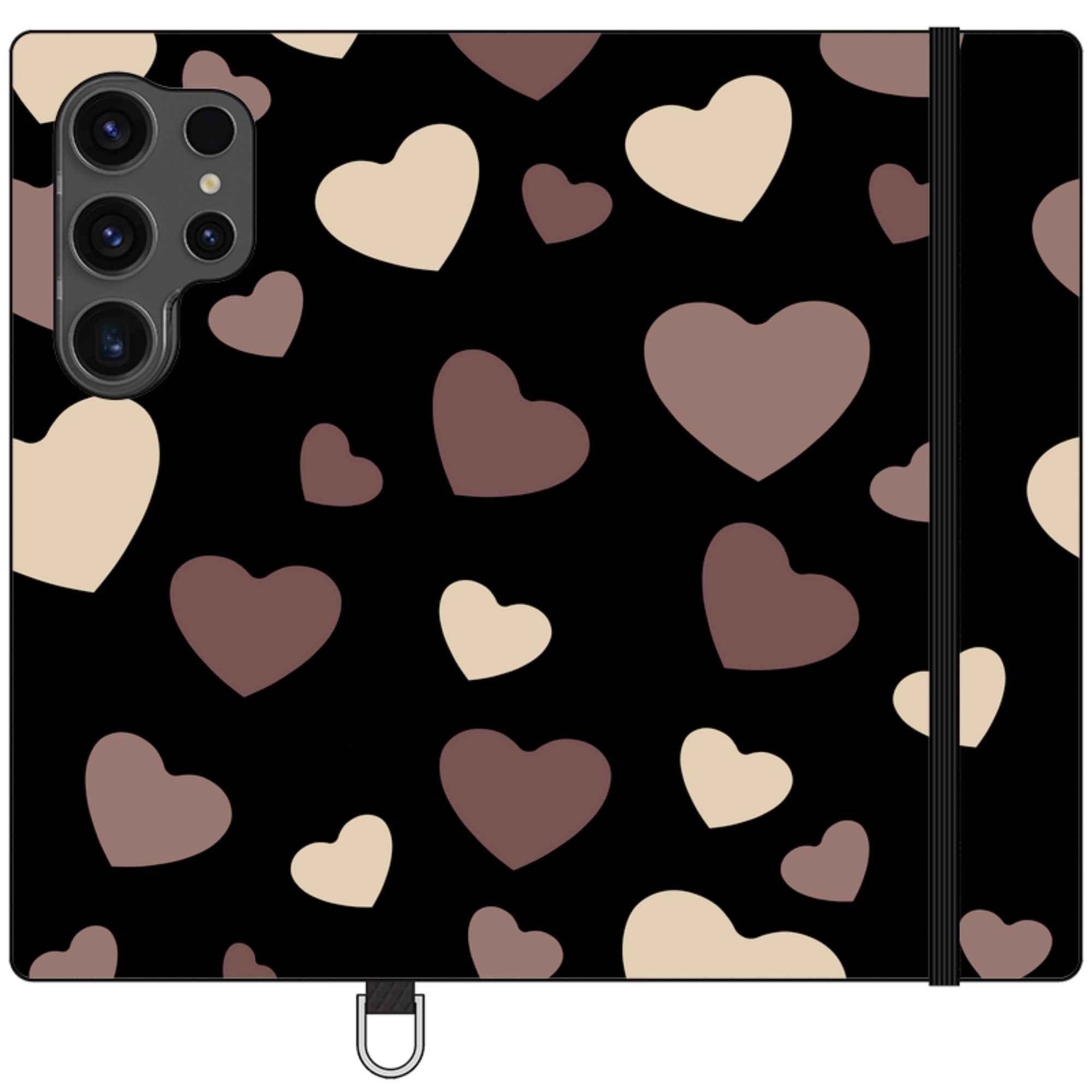 White & Black Hearts — Apple Vegan Leather Folio Wallet Case — Finnaij