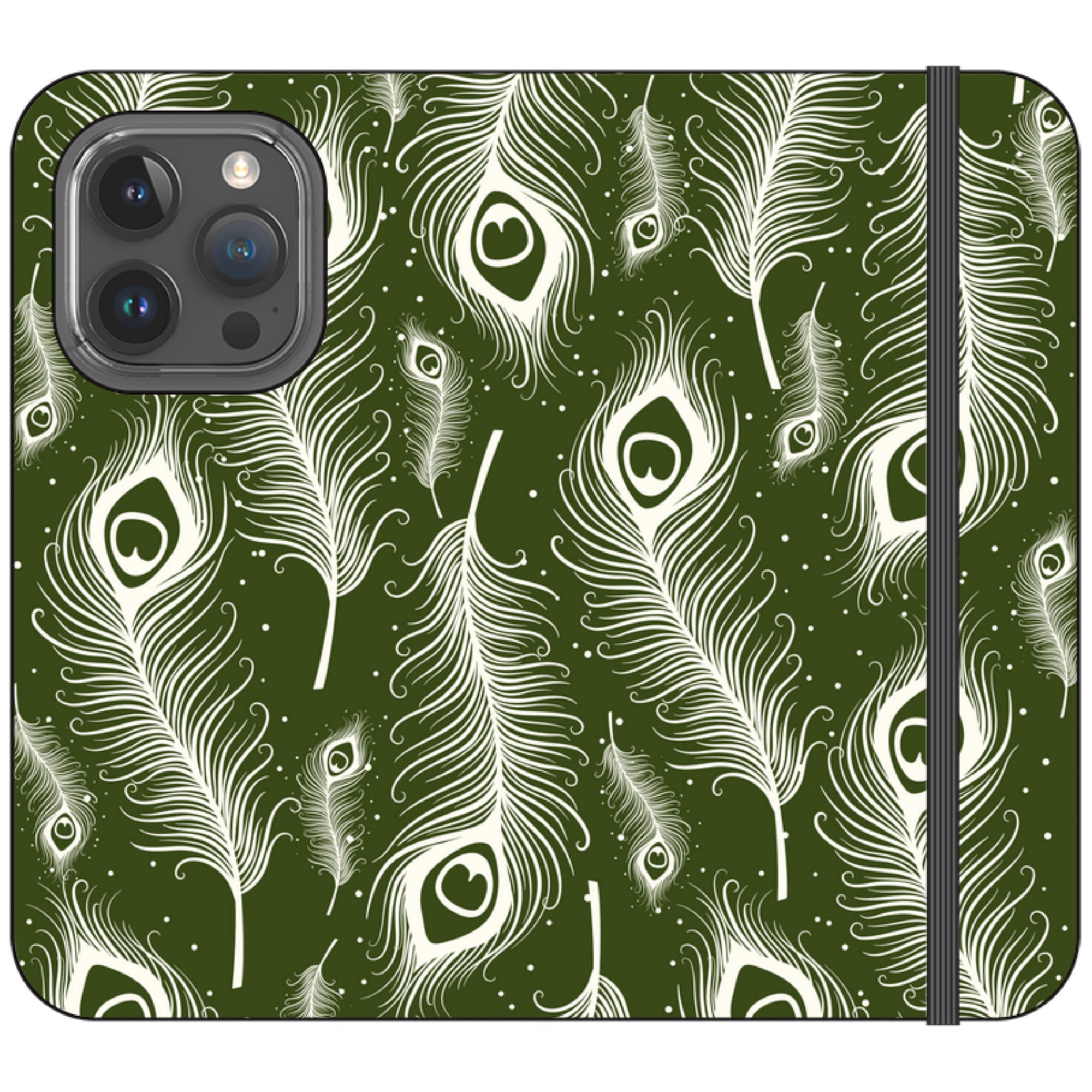 Feathers in Bloom Army Green — iPhone 15 Pro Wallet Case — Finnaij