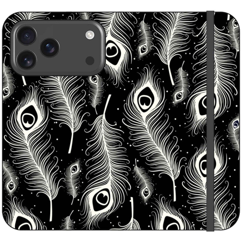 Feathers in Bloom Black- iPhone Folio Wallet Case — iPhone 17 Pro Max — Finnaij