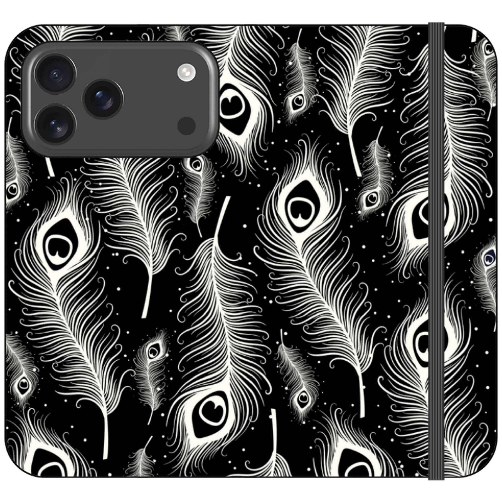 Feathers in Bloom Black- iPhone Folio Wallet Case — iPhone 17 Pro Max — Finnaij