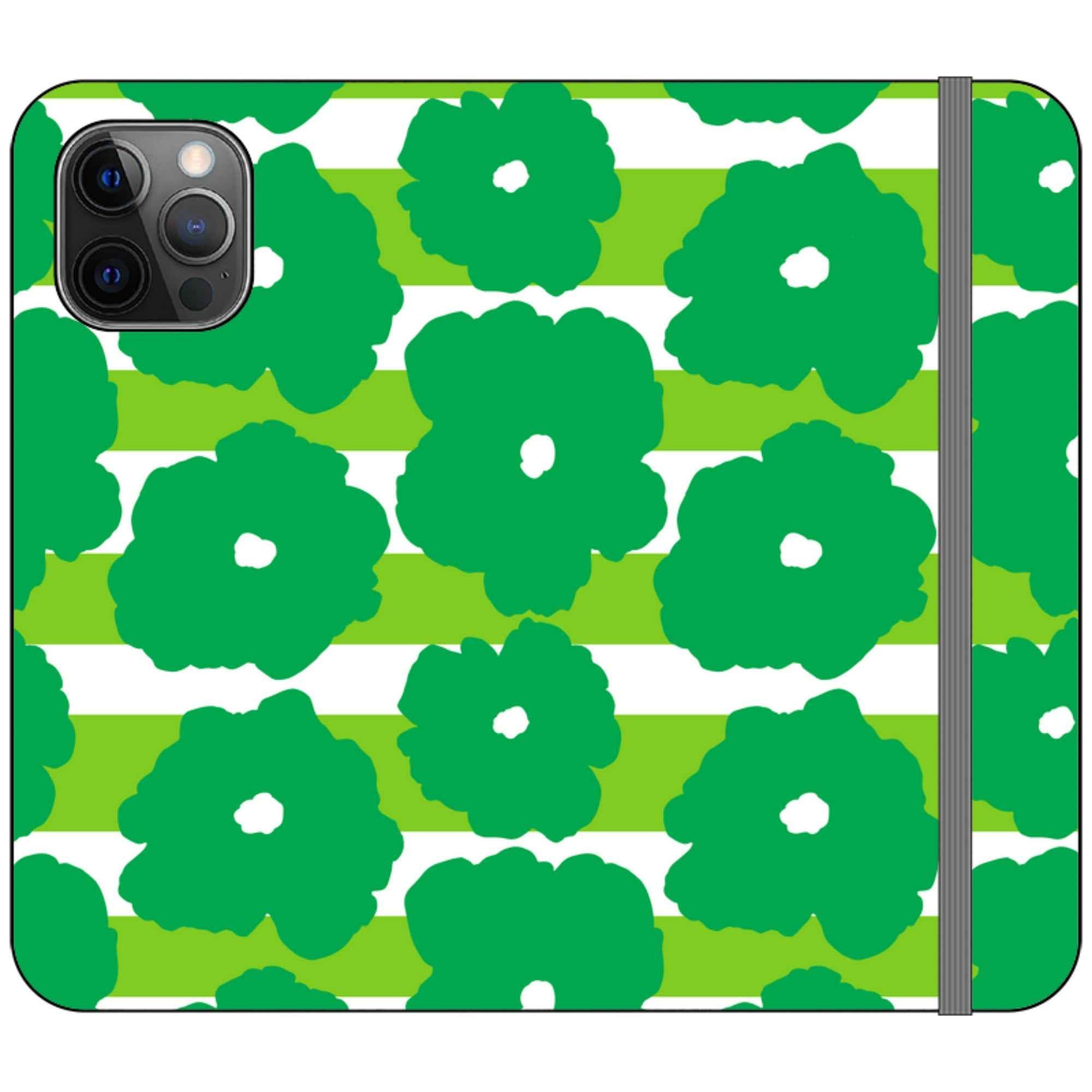 Bold Floral Green Vegan Leather — iPhone 12 Pro Wallet Case — Finnaij